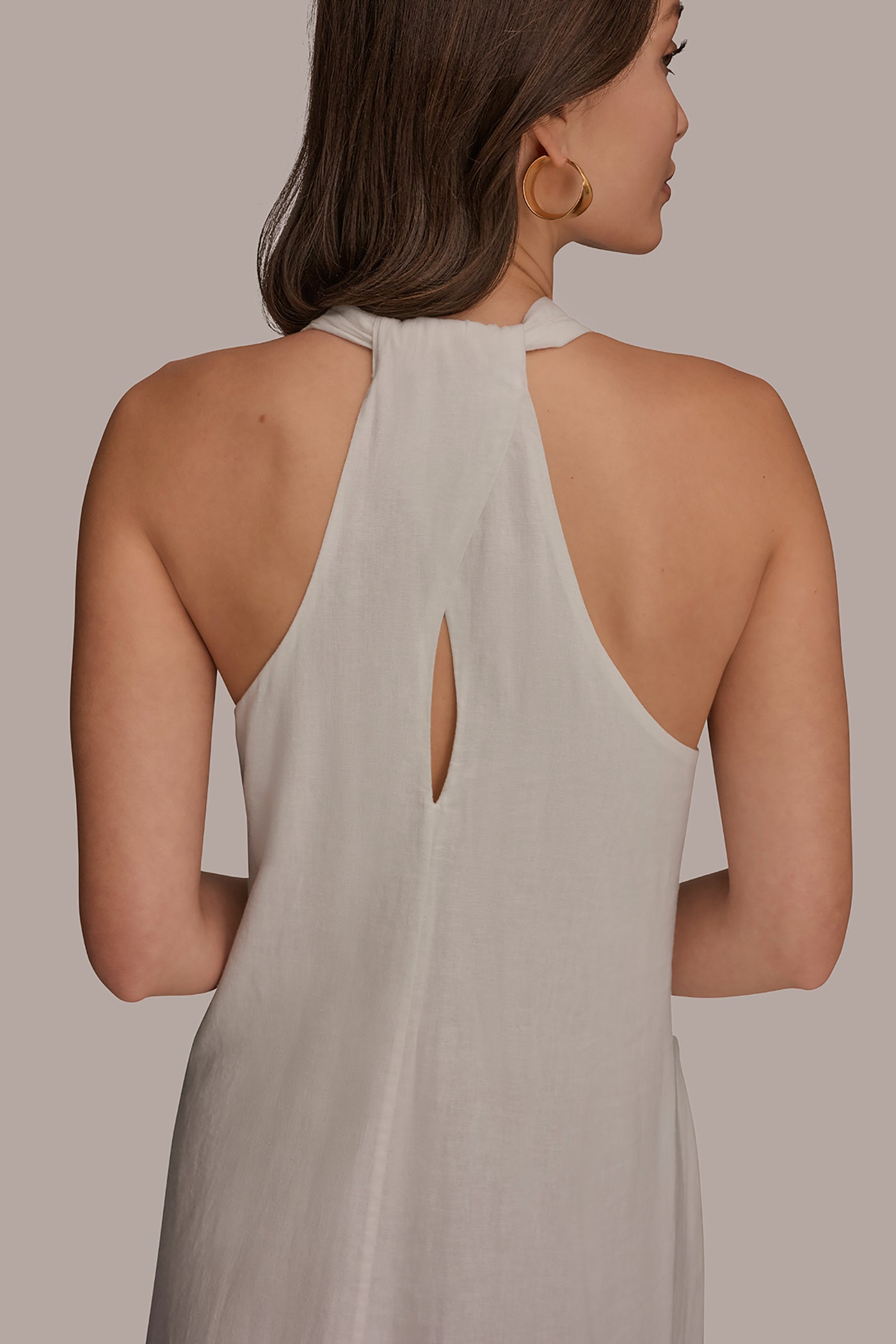 LINEN-BLEND SLEEVELESS OMBRÉ TWIST-BACK MIDI HALTER DRESS VIEW 6 | New clothing