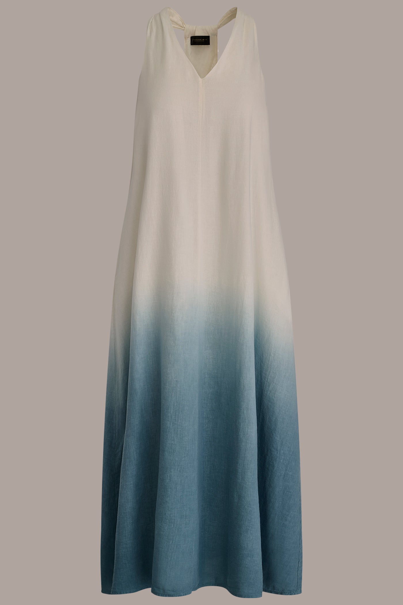 LINEN-BLEND SLEEVELESS OMBRÉ TWIST-BACK MIDI HALTER DRESS VIEW 8 | New clothing