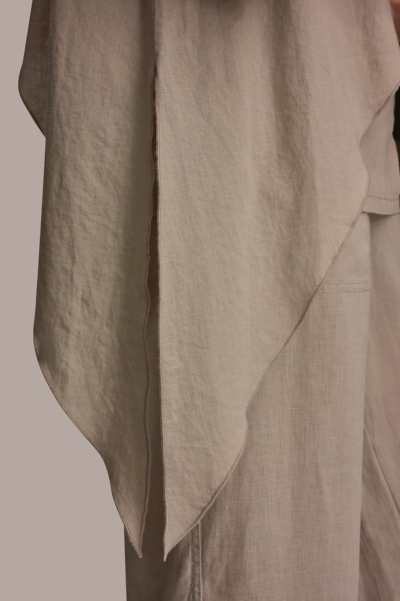 LINEN-BLEND WRAP-EFFECT OVERLAY BLOUSE VIEW 5 | Donna Karan Weekend Tops