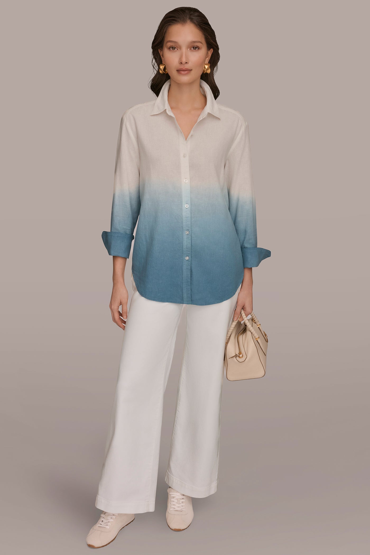 LINEN-BLEND DIP-DYED STRIPED SHIRT VIEW 6 | Tops