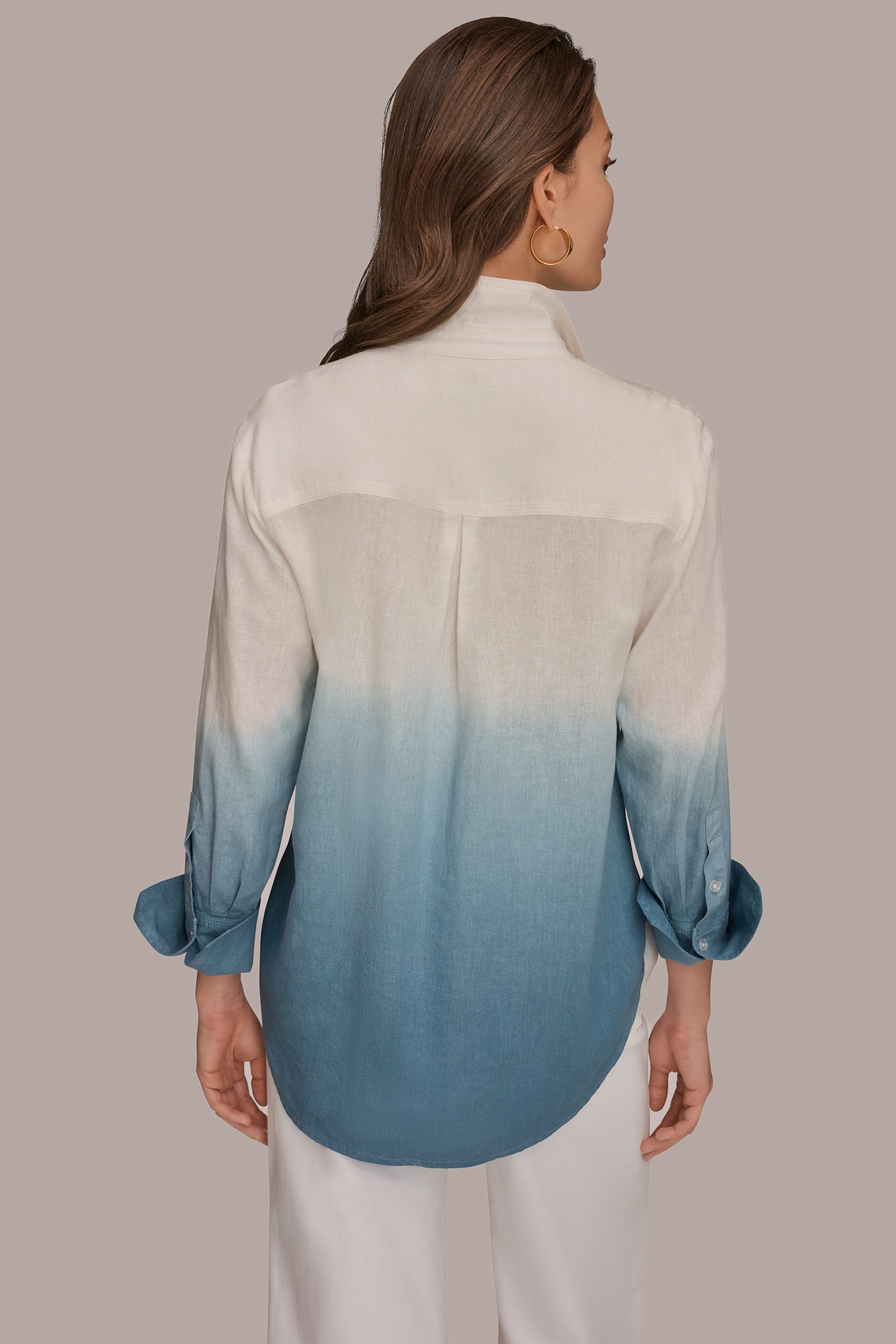 LINEN-BLEND DIP-DYED STRIPED SHIRT | View 2 | Donna Karan Weekend