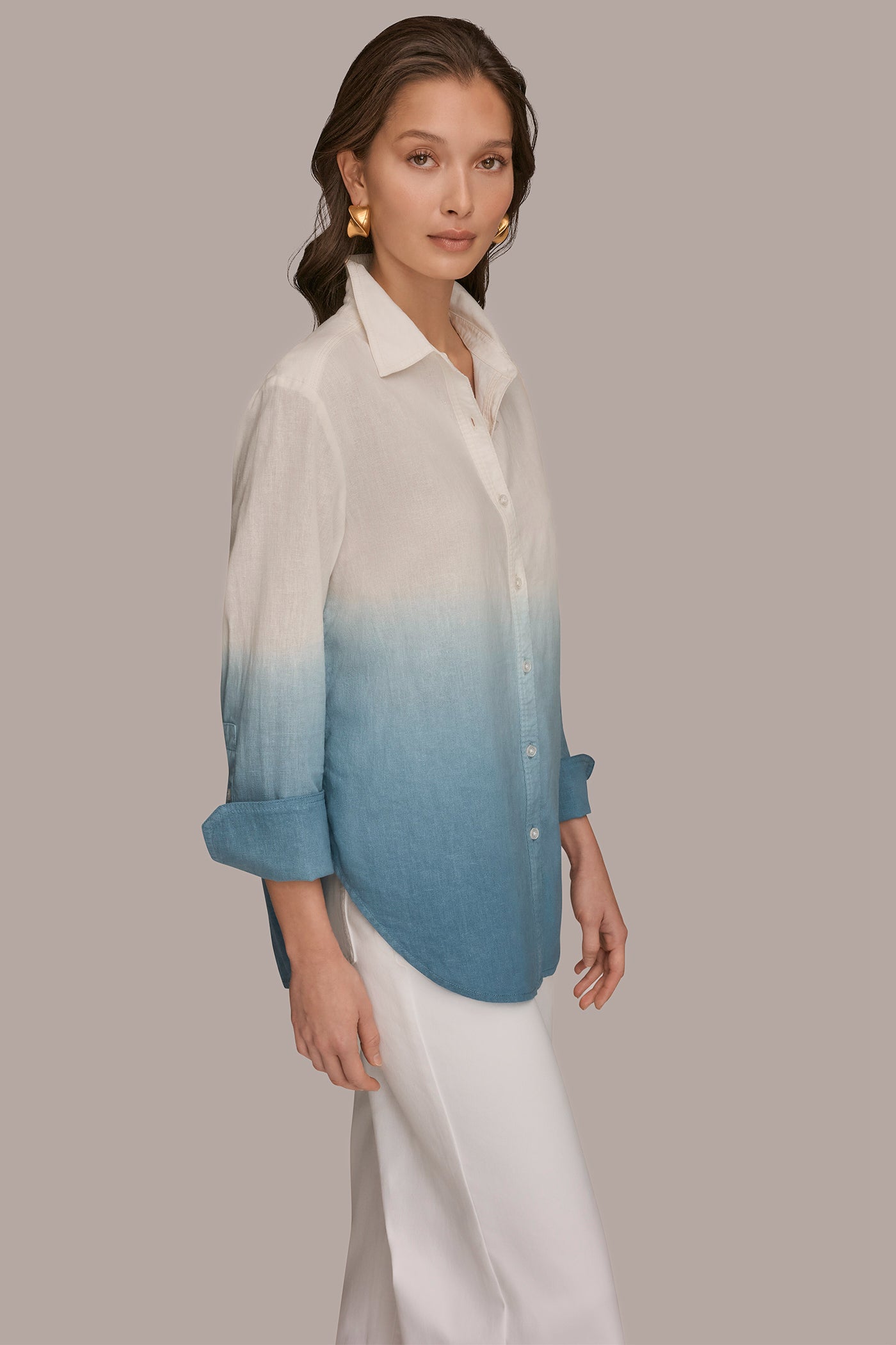 LINEN-BLEND DIP-DYED STRIPED SHIRT VIEW 3 | Tops