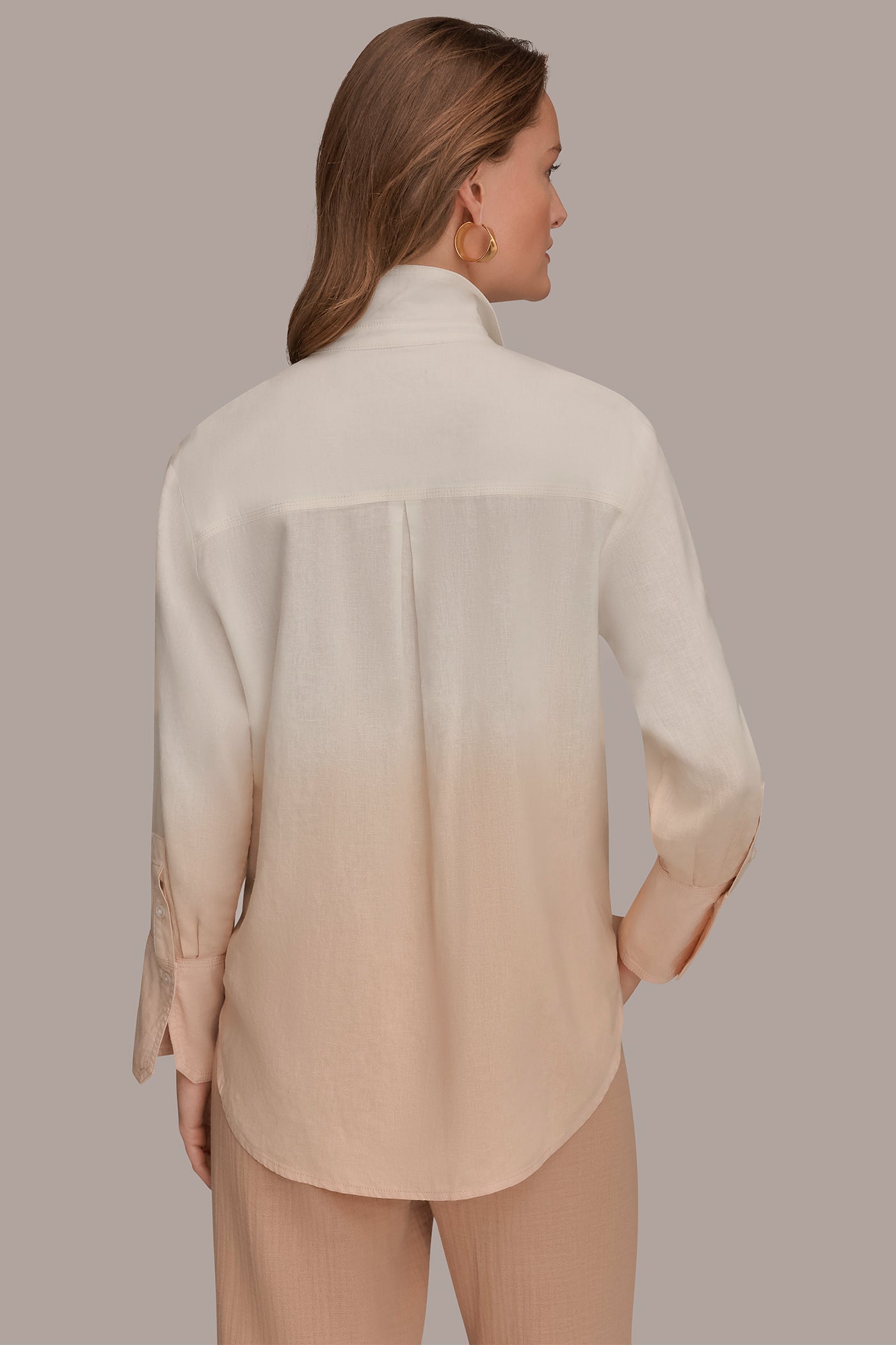 LINEN-BLEND DIP-DYED STRIPED SHIRT | View 2 | Donna Karan Weekend