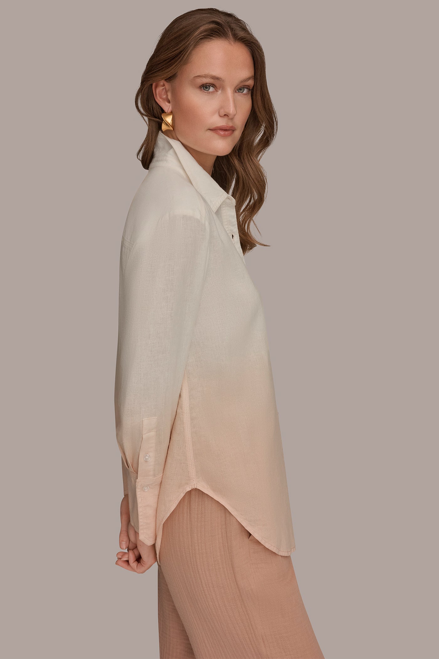 LINEN-BLEND DIP-DYED STRIPED SHIRT VIEW 3 | Tops