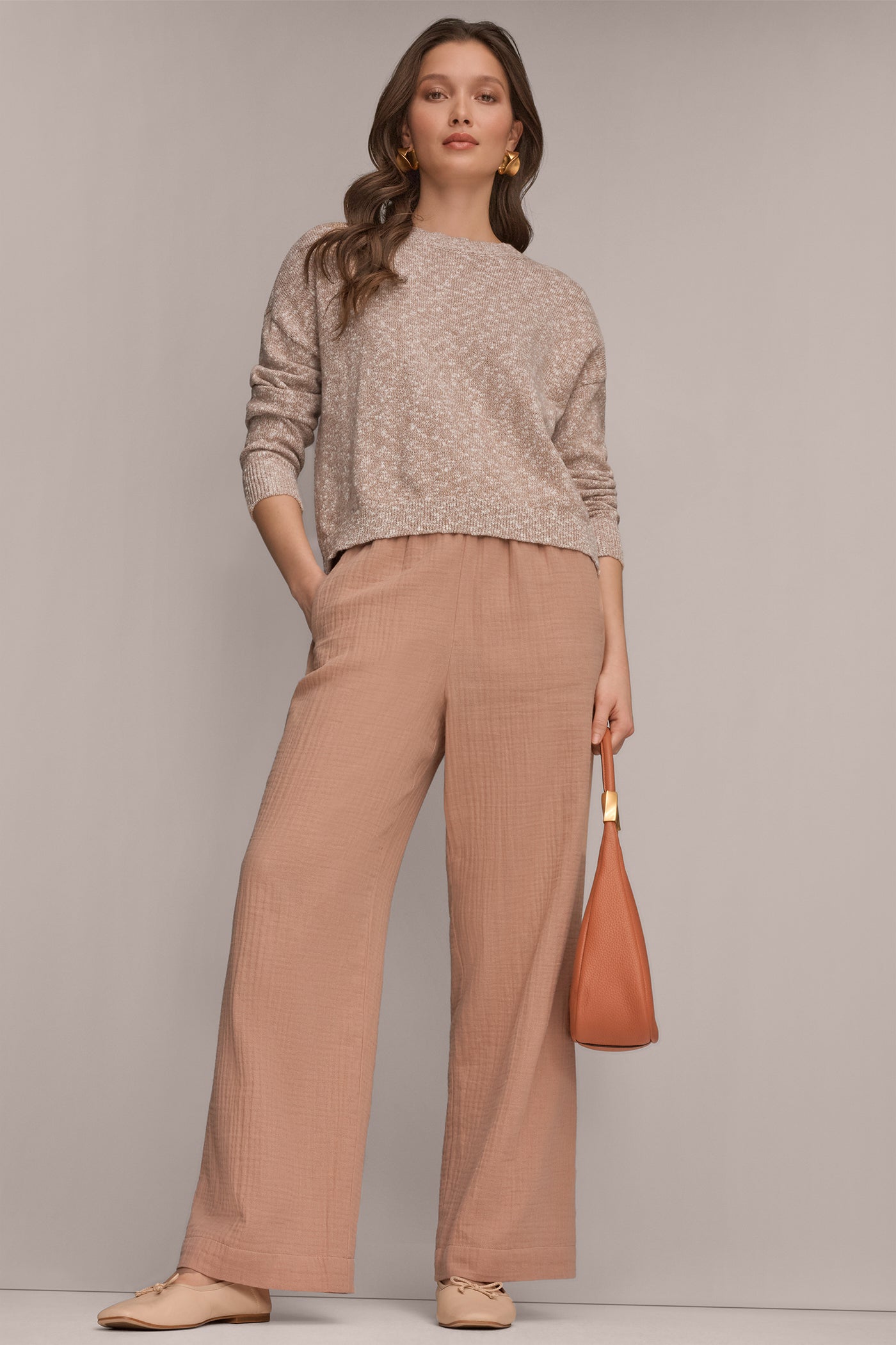 METALLIC COTTON-BLEND LONG SLEEVE SWEATER VIEW 8 | Donna Karan Weekend Tops