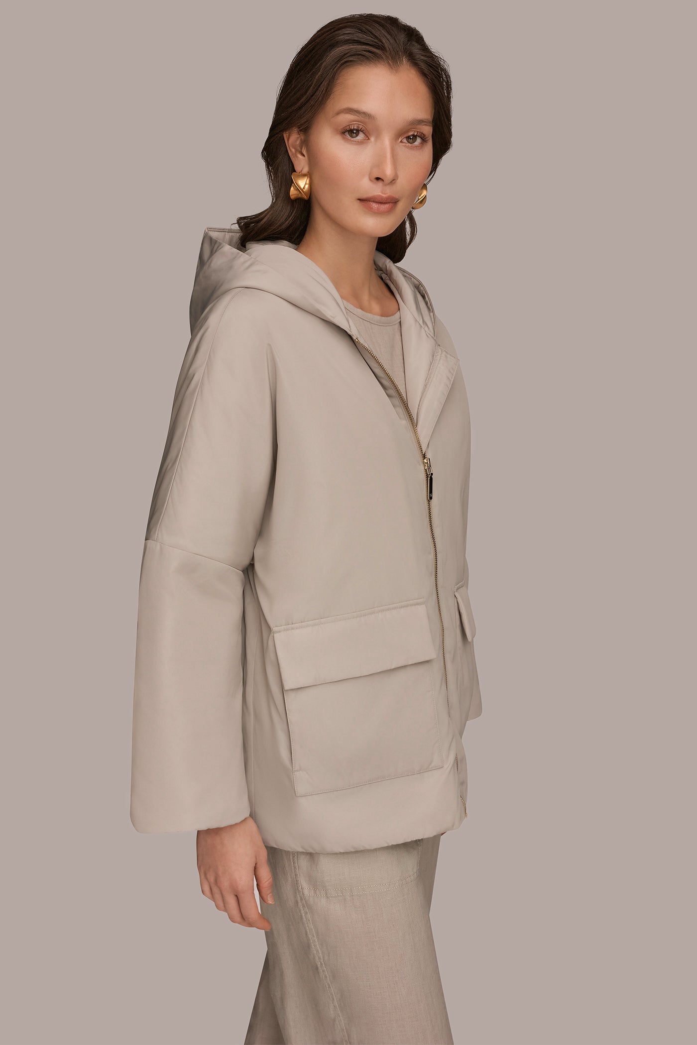 HOODED LIGHT QUILT JACKET VIEW 3 | Donna Karan Weekend