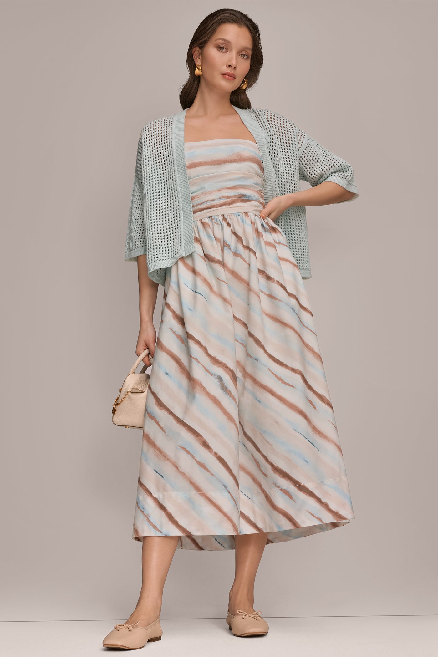Donna Karan Weekend Women's Strapless Midi Dress - Watercolor Stripe Print - Size 10 Donna Karan Weekend Women's Strapless Midi Dress - Watercolor Stripe Print - Size 10