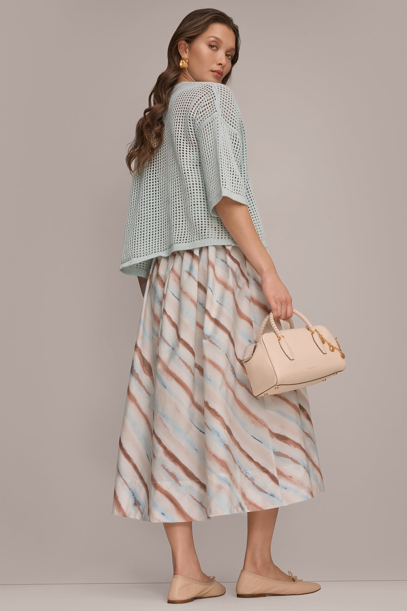 STRETCH COTTON-POPLIN STRAPLESS PRINTED MIDI DRESS VIEW 8 | Donna Karan Weekend Dresses