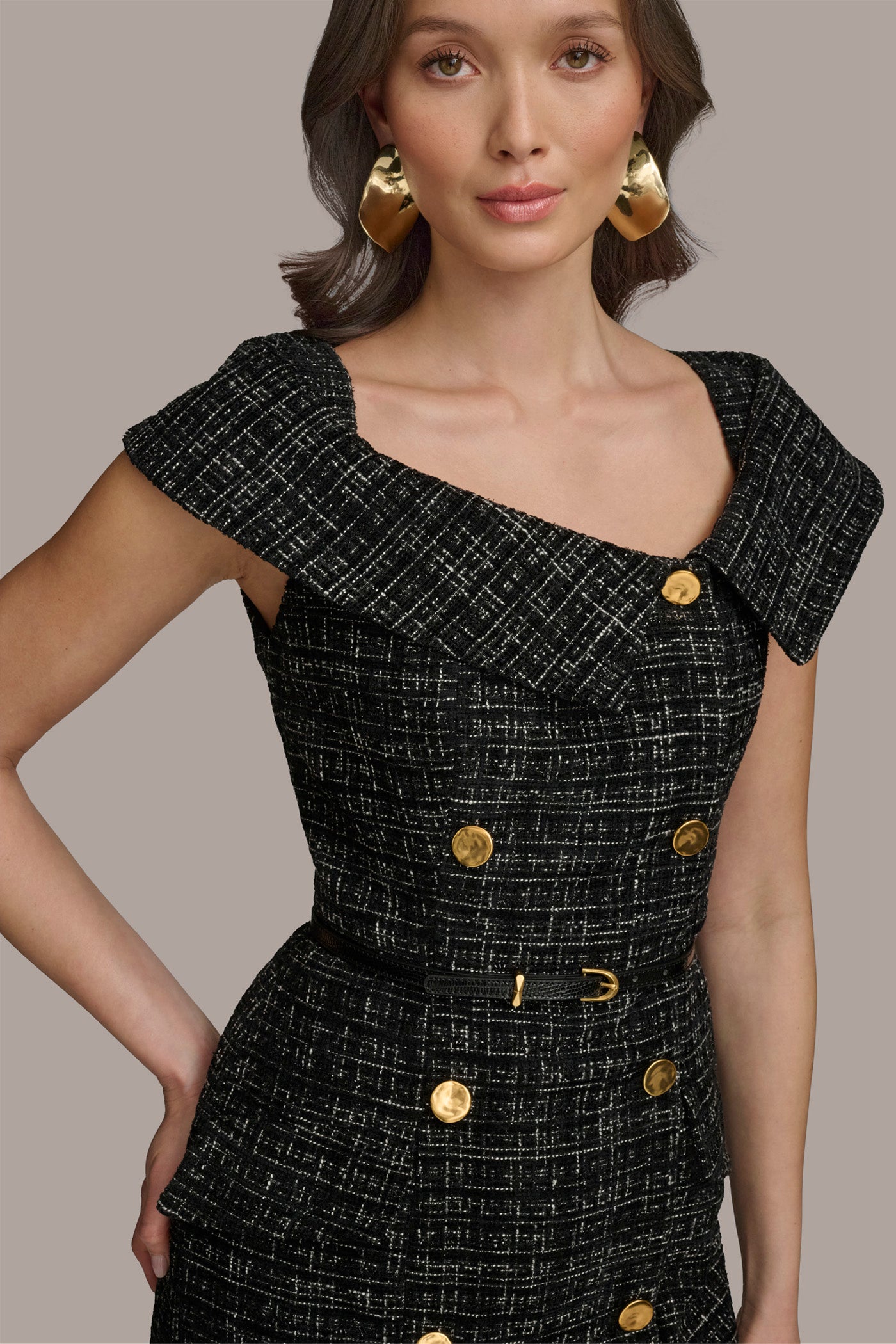 TWEED SHEATH DRESS WITH BUTTONS VIEW 5 | Black Dresses
