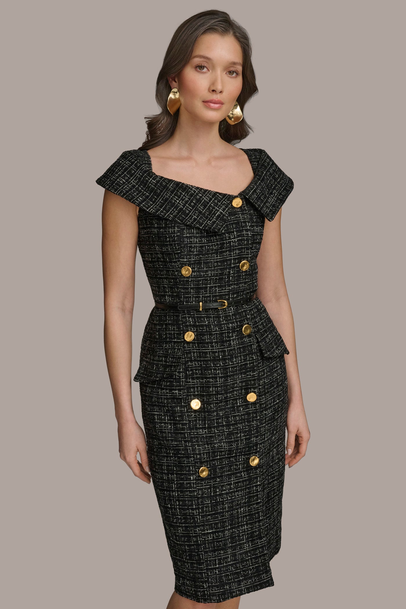 TWEED SHEATH DRESS WITH BUTTONS VIEW 4 | Black Dresses