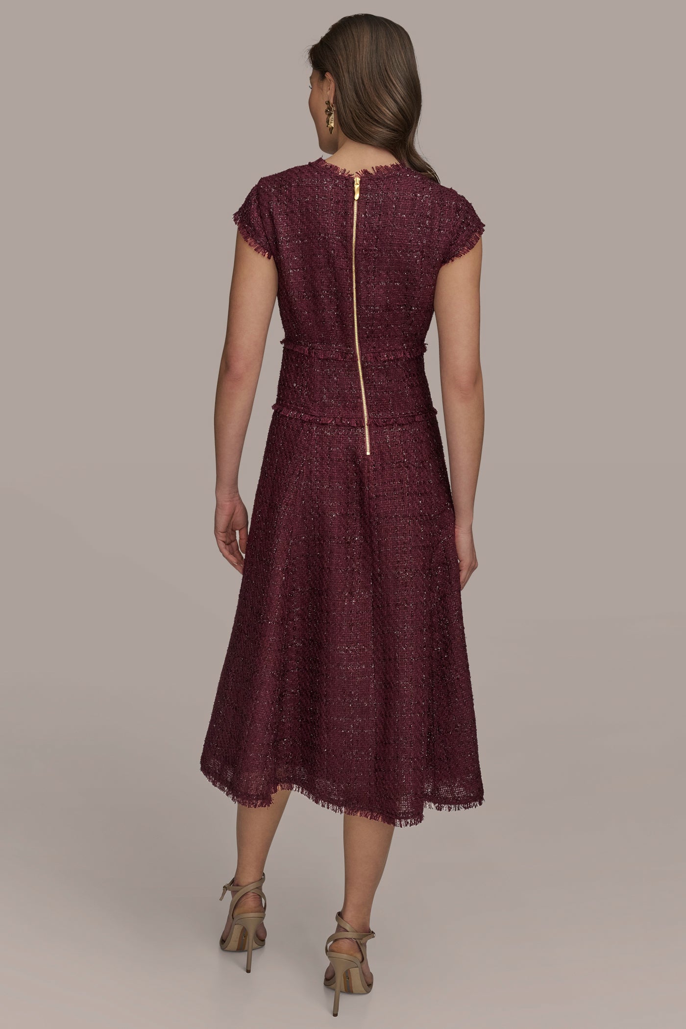 Tweed Cap Sleeve Midi A Line Dress | Donna Karan Tweed Cap Sleeve Midi A Line Dress | Donna Karan
