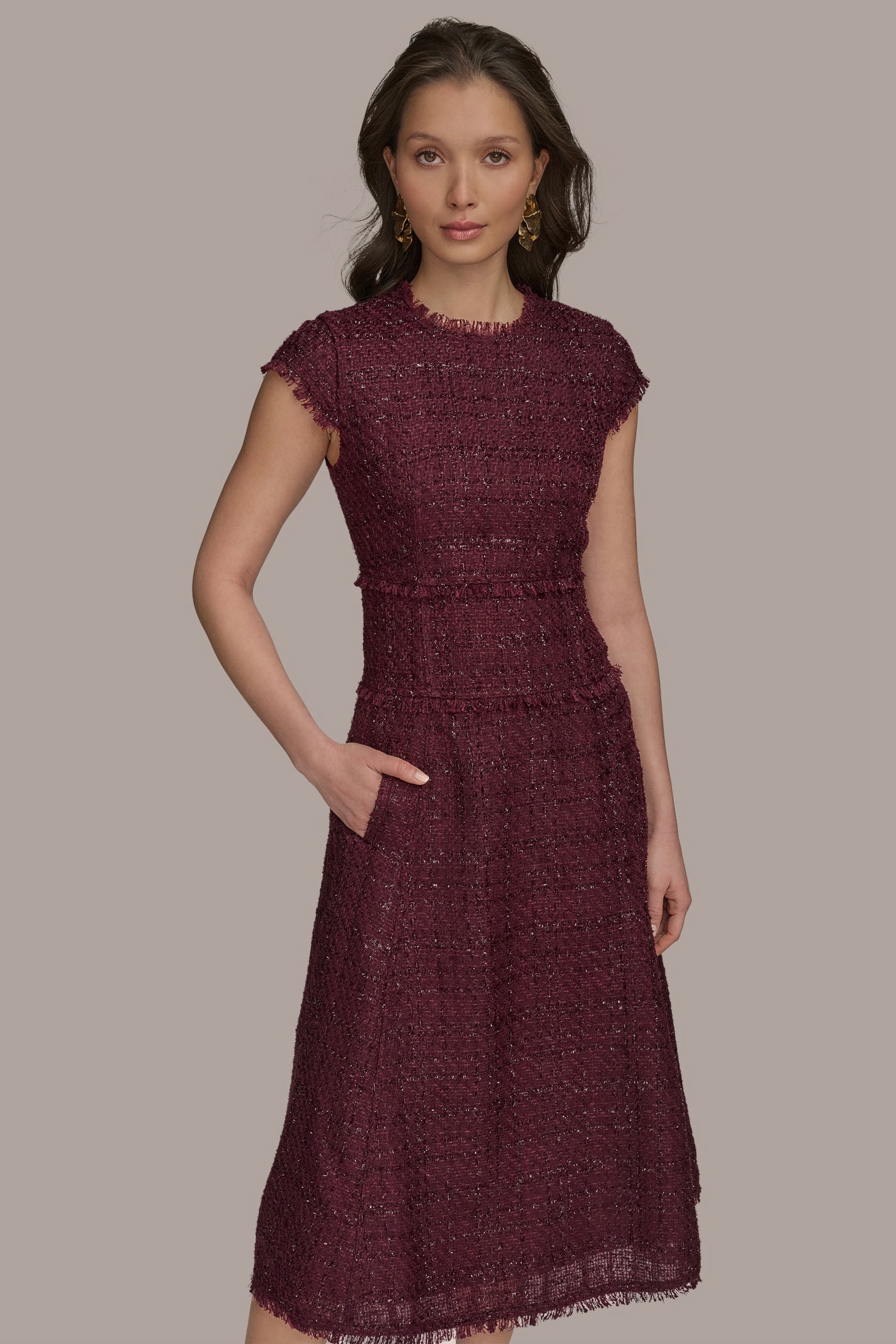 FRAYED TWEED MIDI DRESS VIEW 7 | Essential Dresses