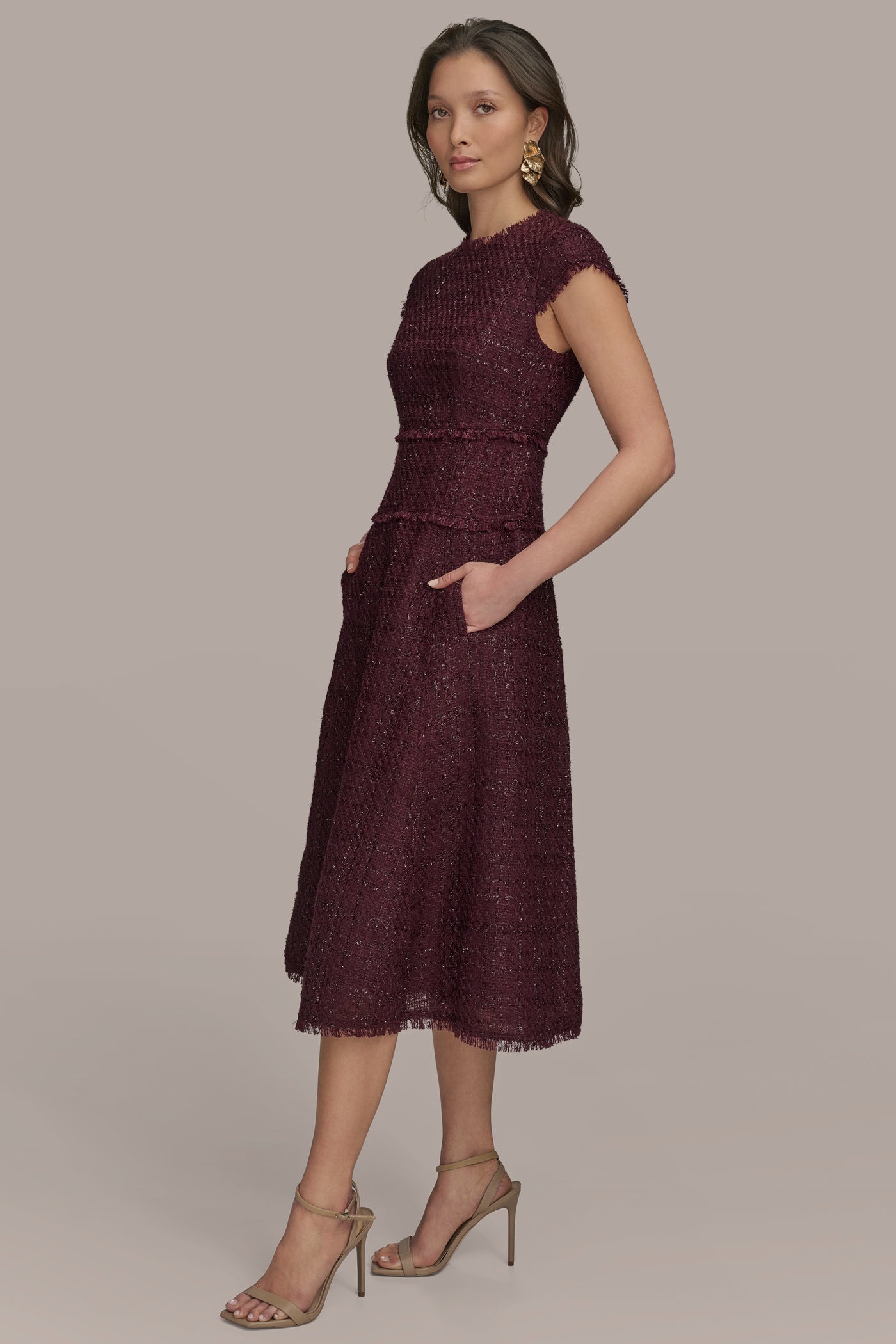 FRAYED TWEED MIDI DRESS VIEW 3 | Essential Dresses