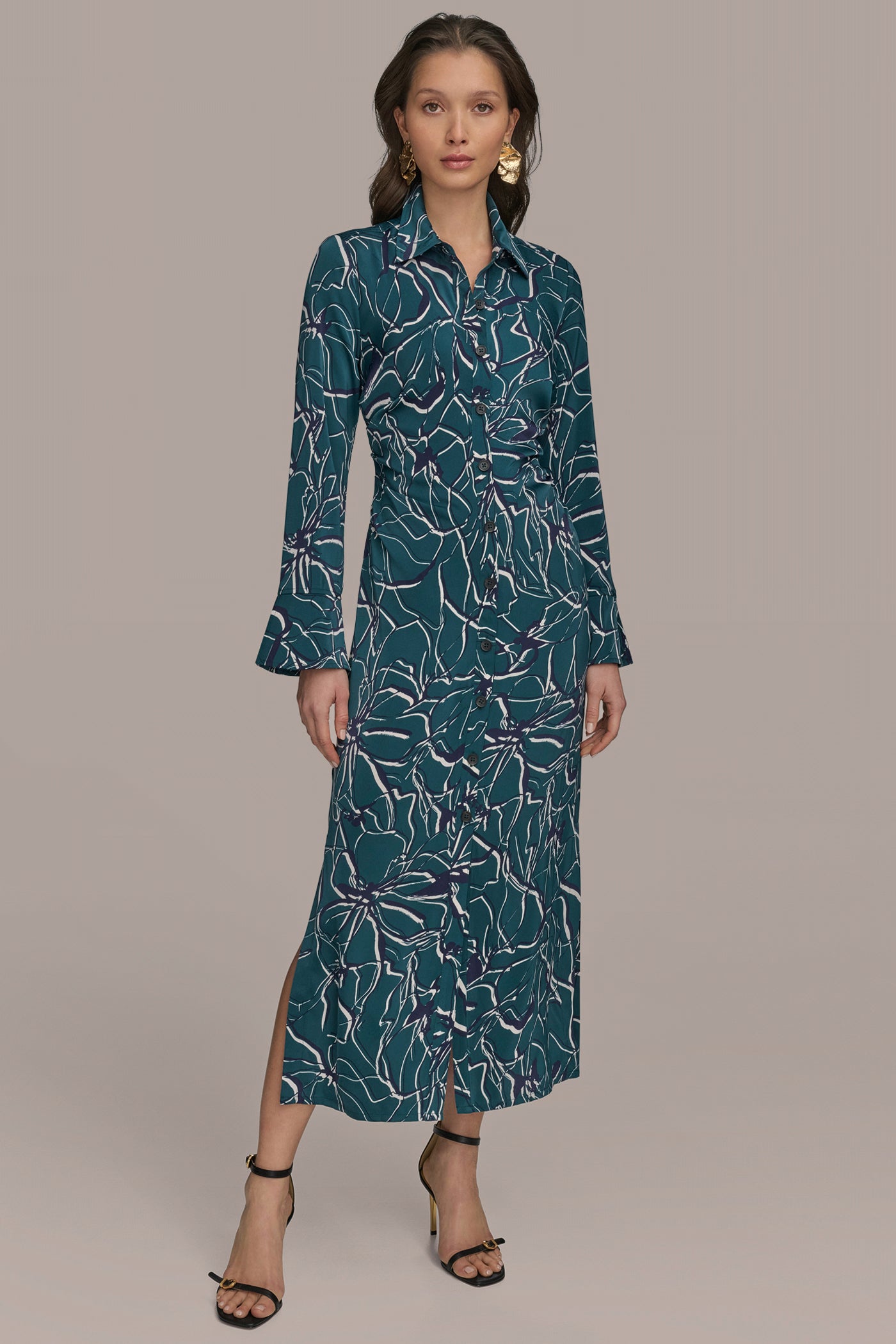 RUCHED SATIN MIDI SHIRT DRESS VIEW 5 | New Arrivals