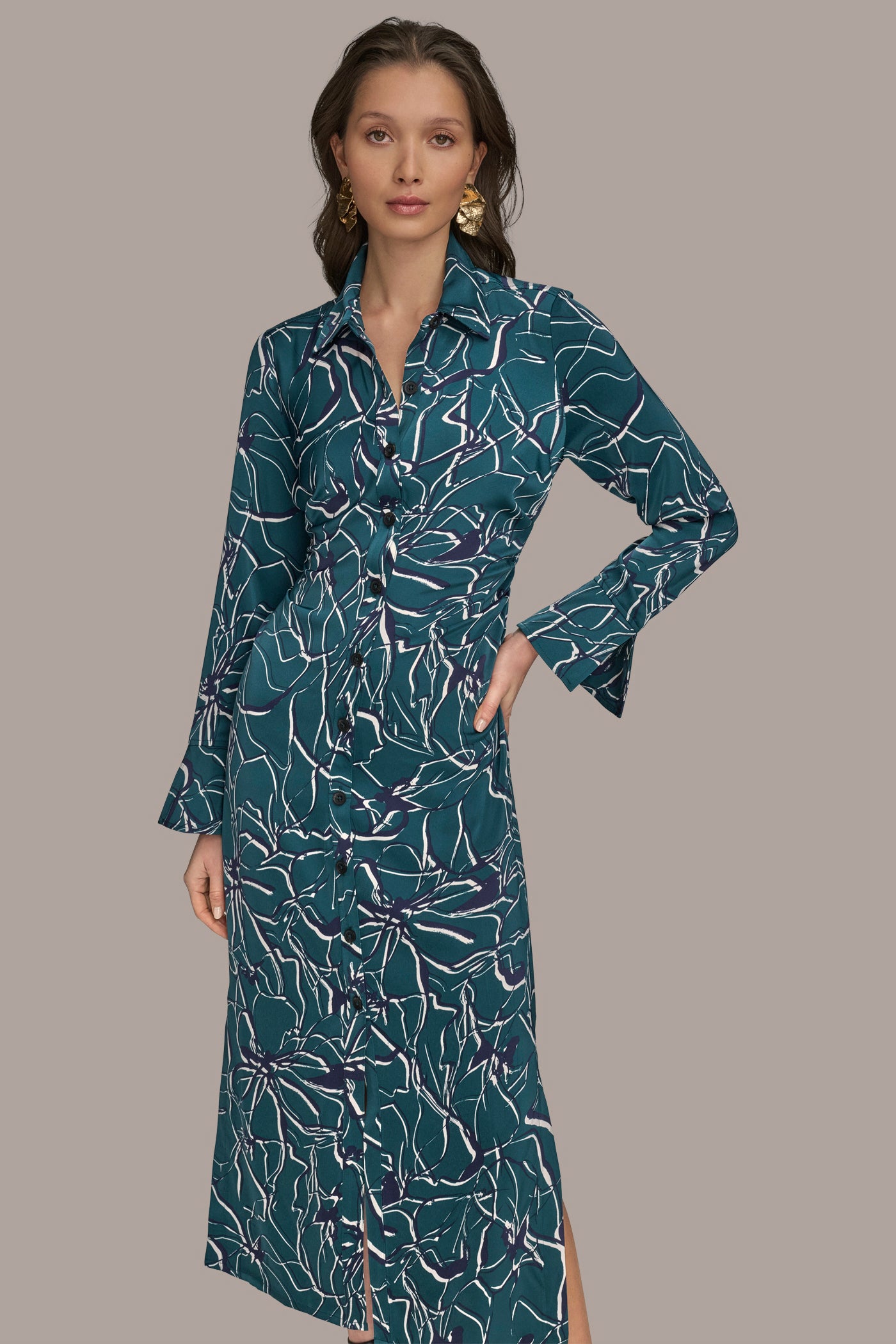 RUCHED SATIN MIDI SHIRT DRESS VIEW 6 | New Arrivals