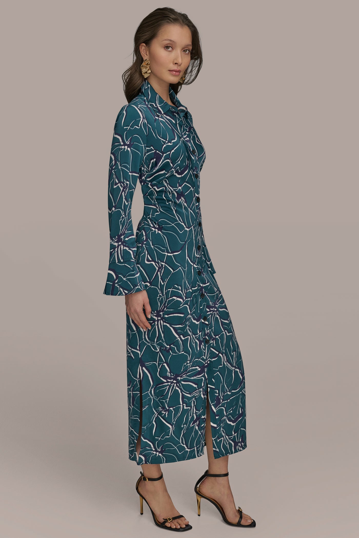 RUCHED SATIN MIDI SHIRT DRESS VIEW 3 | New Arrivals