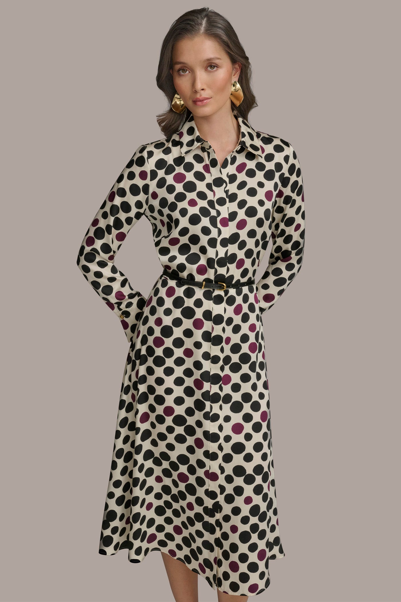 BELTED POLKA-DOT MIDI SHIRT DRESS VIEW 4 | New clothing