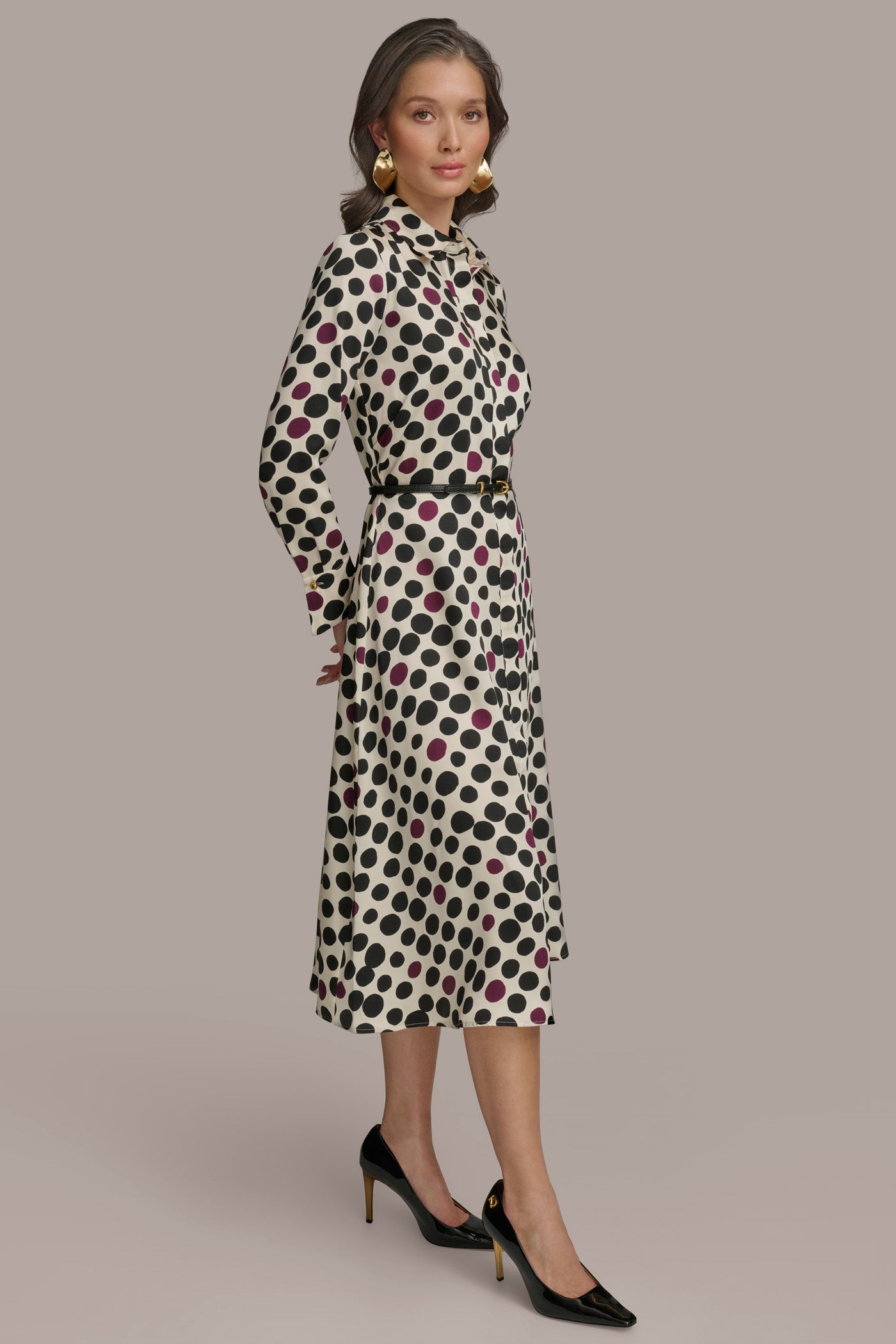 BELTED POLKA-DOT MIDI SHIRT DRESS VIEW 3 | New clothing