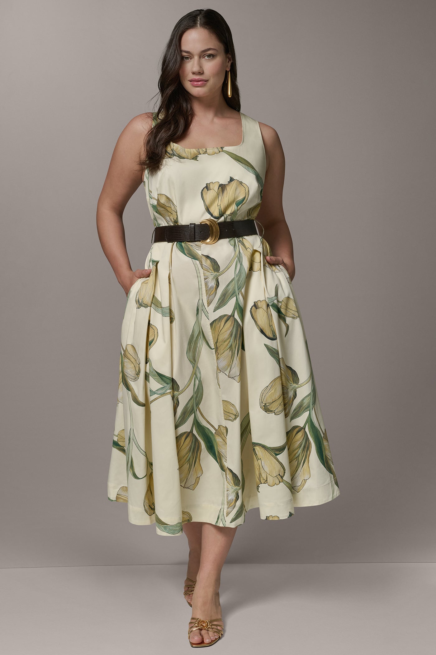 COTTON-SATEEN PRINTED MIDI A-LINE DRESS VIEW 9 | Essential Dresses