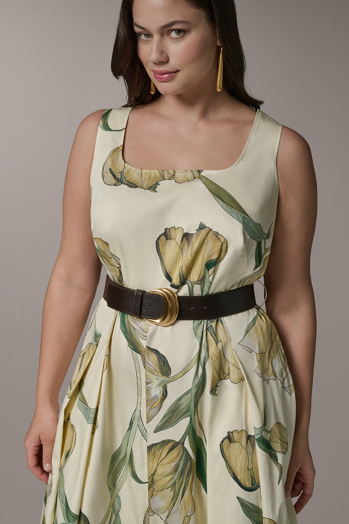 COTTON-SATEEN PRINTED MIDI A-LINE DRESS VIEW 16 | Essential Dresses