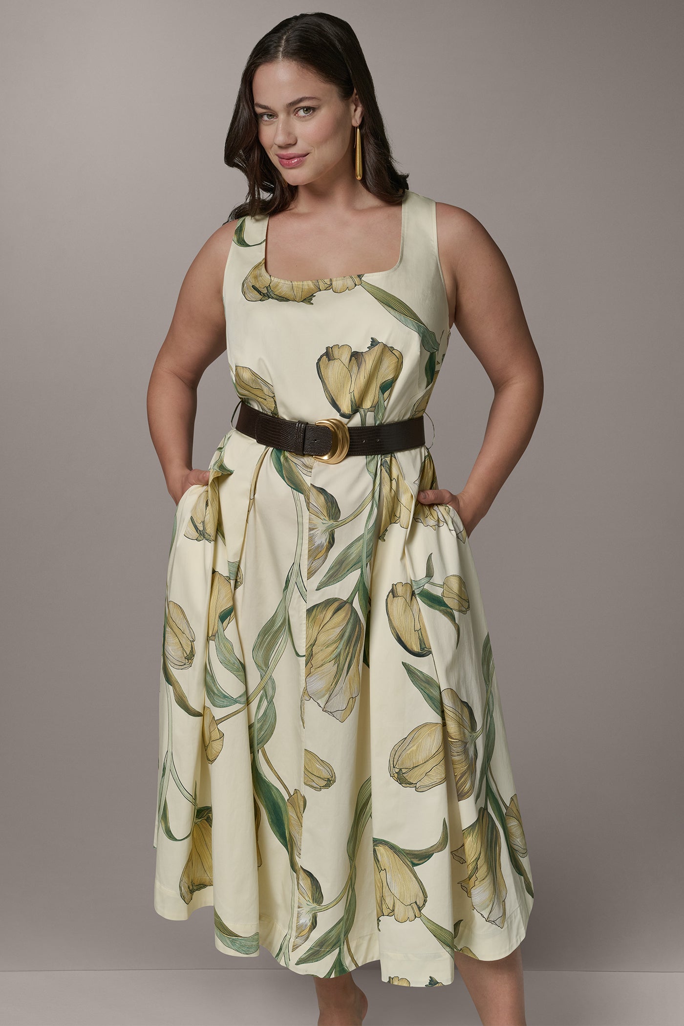 COTTON-SATEEN PRINTED MIDI A-LINE DRESS VIEW 10 | Essential Dresses