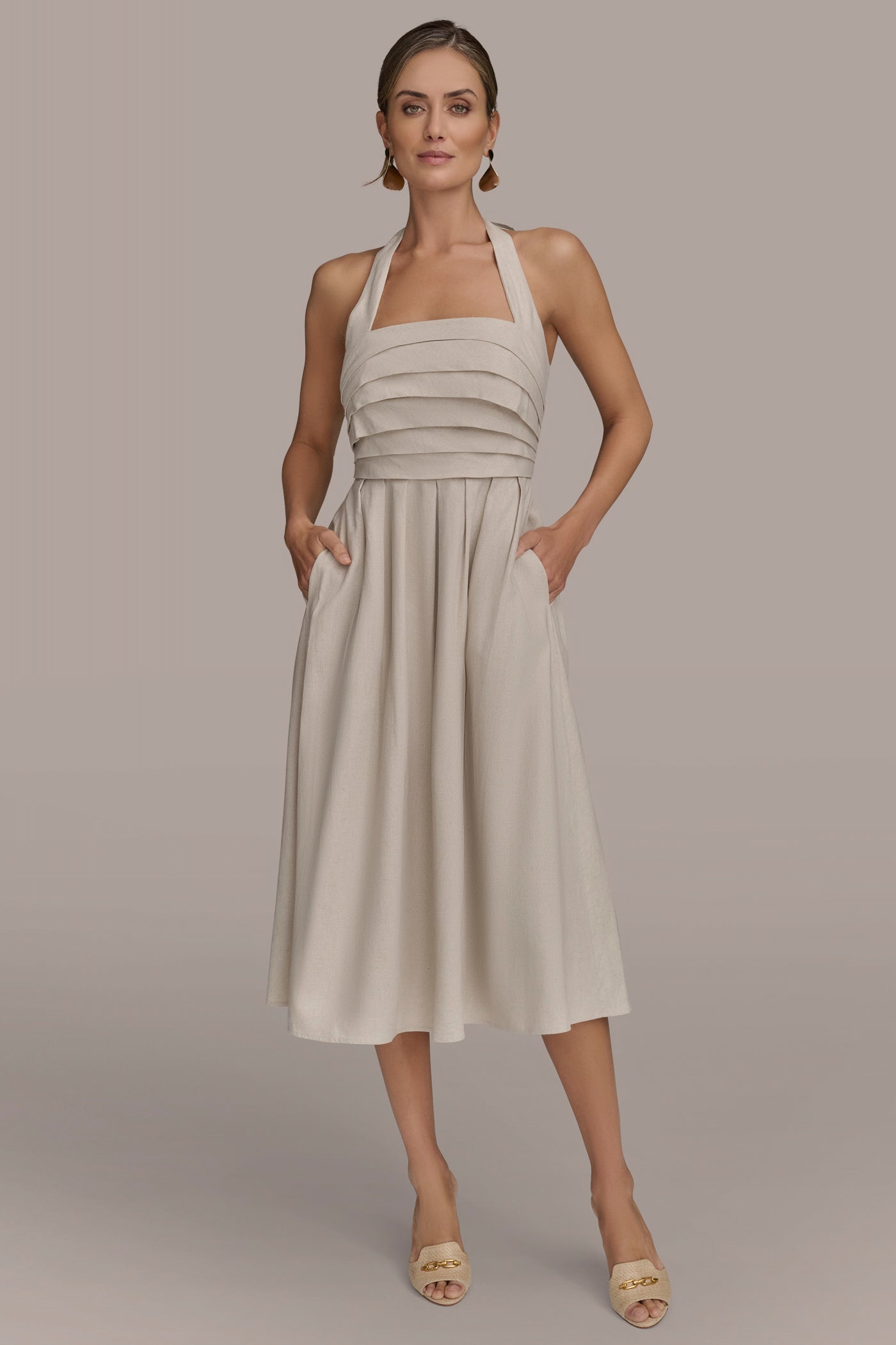 PLEATED HALTERNECK MIDI DRESS | View 1 | Dresses & Jumpsuits