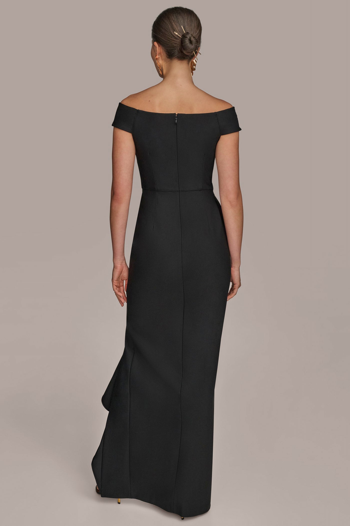 PANELED RUFFLED GOWN | View 2 | Black Dresses