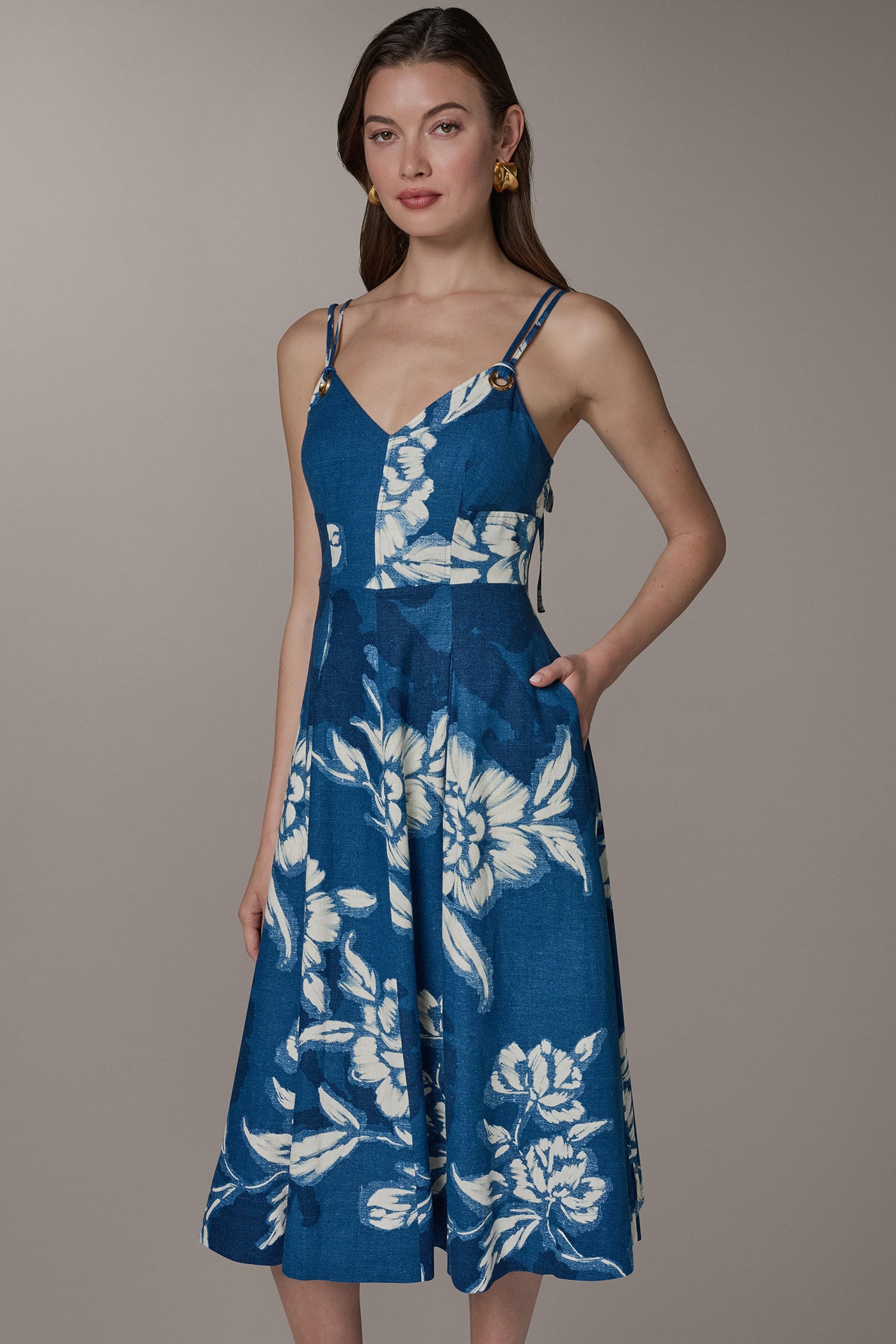 Donna Karan Women's Sleeveless Linen Blend Midi Dress - Blue - Casual dresses Donna Karan Women's Sleeveless Linen Blend Midi Dress - Blue - Casual dresses