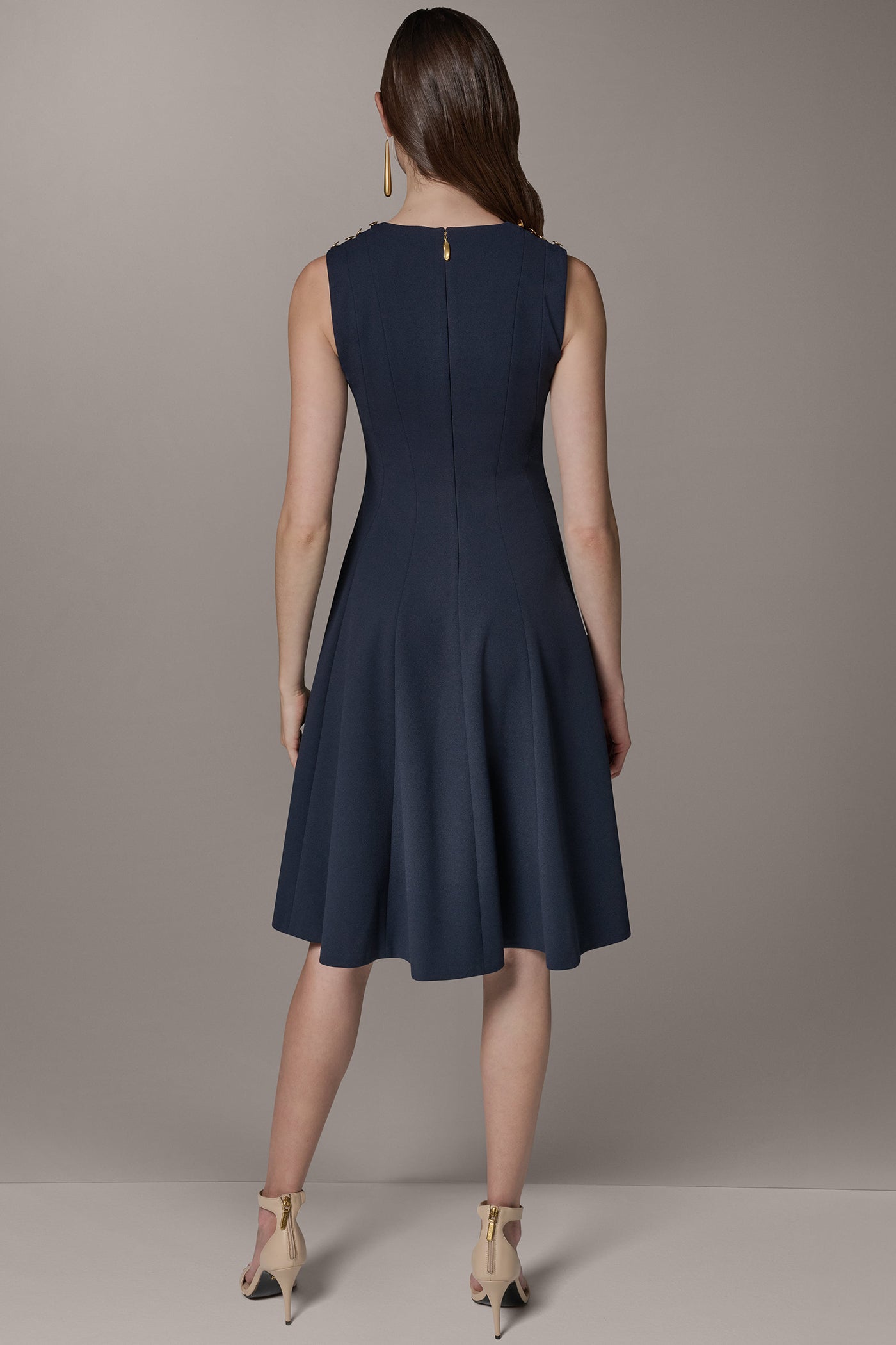 SLEEVELESS BUTTON MIDI FIT AND FLARE DRESS VIEW 3 | New Dresses