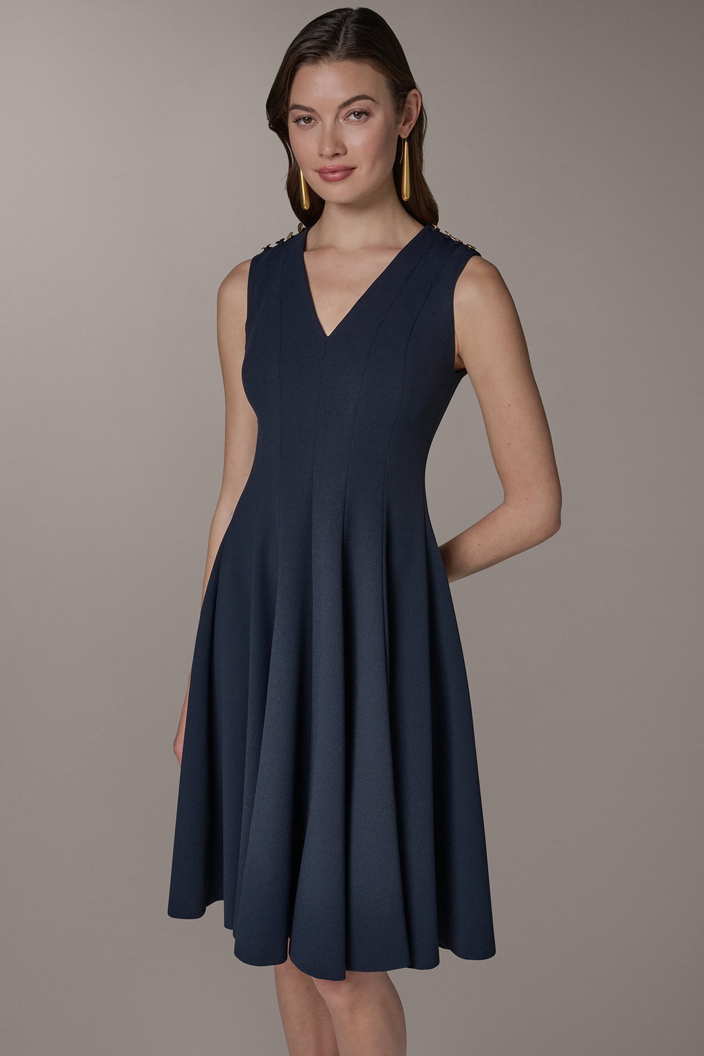 SLEEVELESS BUTTON MIDI FIT AND FLARE DRESS | View 2 | Dresses & Jumpsuits