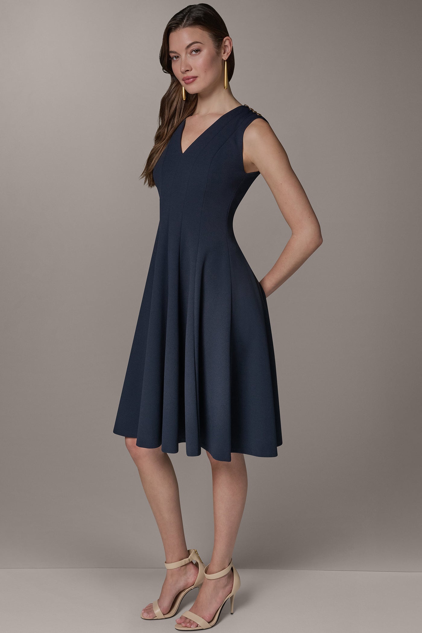 SLEEVELESS BUTTON MIDI FIT AND FLARE DRESS VIEW 4 | New Dresses