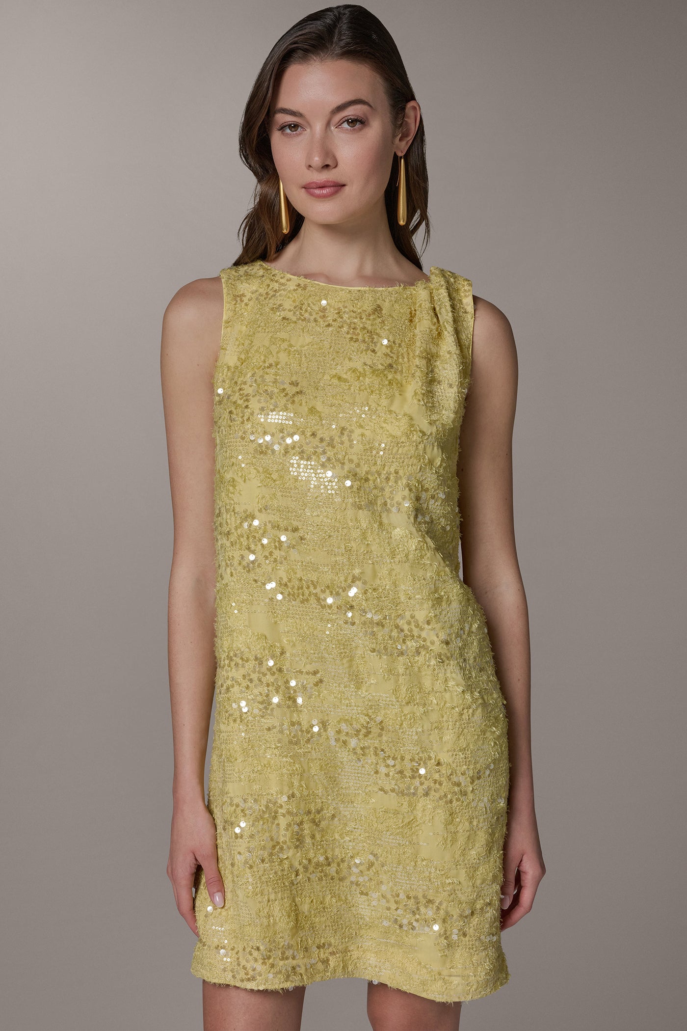Donna Karan Women's Sequin Shift Dress in Citrus/Clear Donna Karan Women's Sequin Shift Dress in Citrus/Clear
