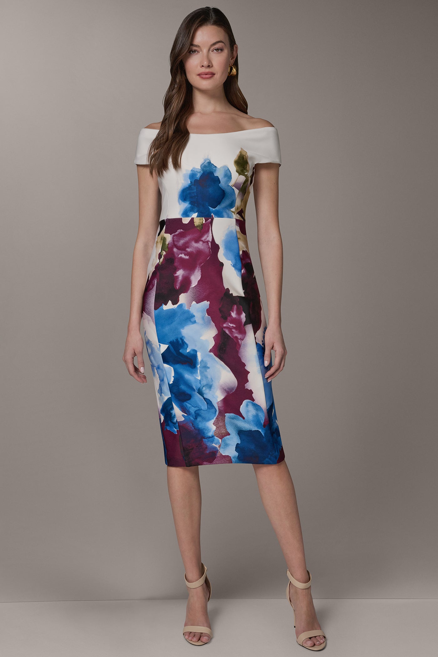 OFF THE SHOULDER MIDI SHEATH DRESS | View 1 | Dresses & Jumpsuits