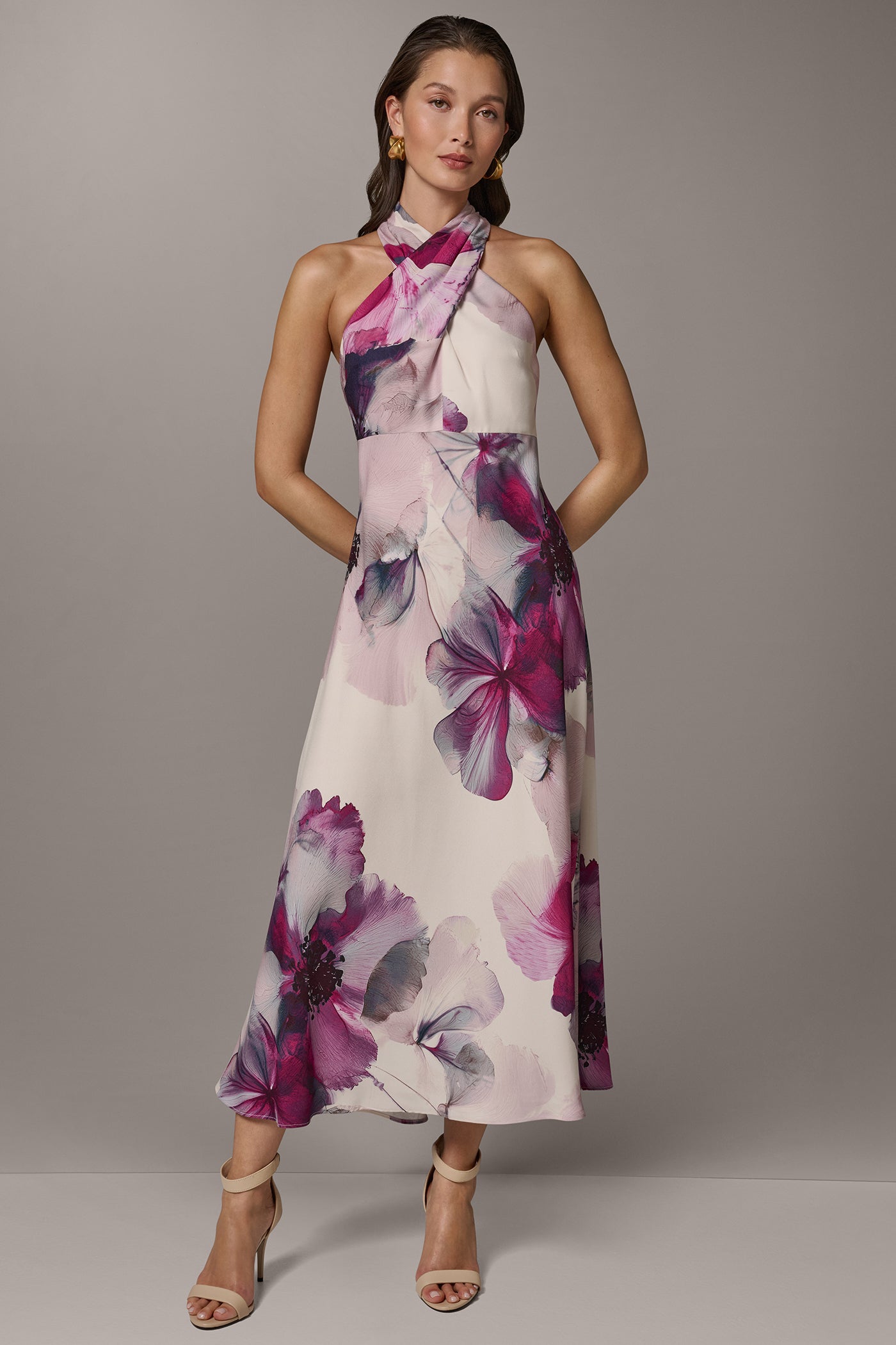 FLORAL MIDI A-LINE HALTER DRESS | View 1 | Dresses & Jumpsuits
