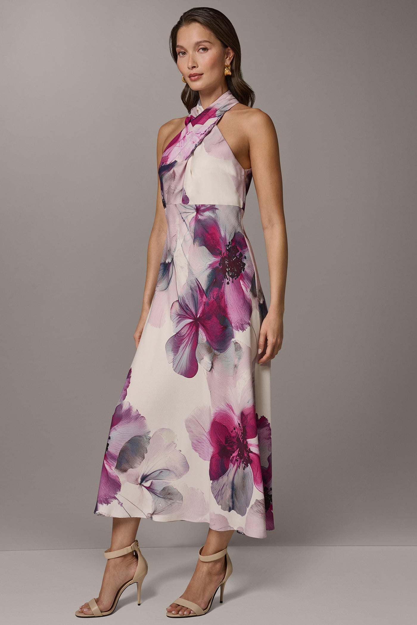 Sleeveless Cross Front Midi A Line Halter Dress | A-Line DressMidi Dress | Donna Karan Sleeveless Cross Front Midi A Line Halter Dress | A-Line DressMidi Dress | Donna Karan