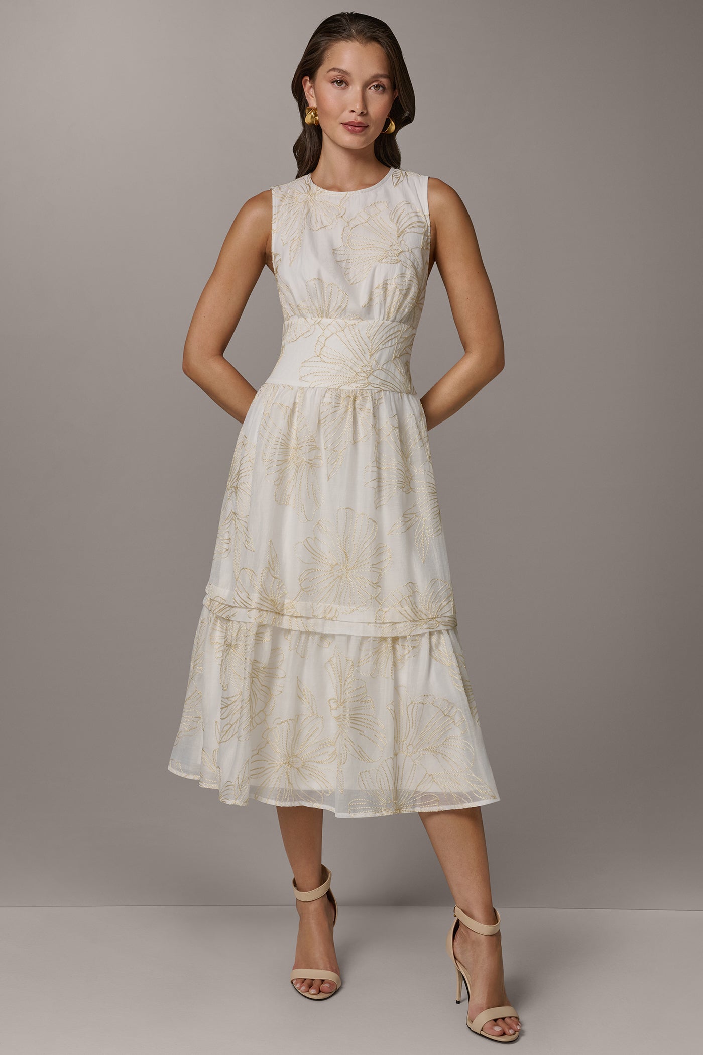 Embroidered Tie-Back A-Line Midi Dress | View 1 | Essential Dresses