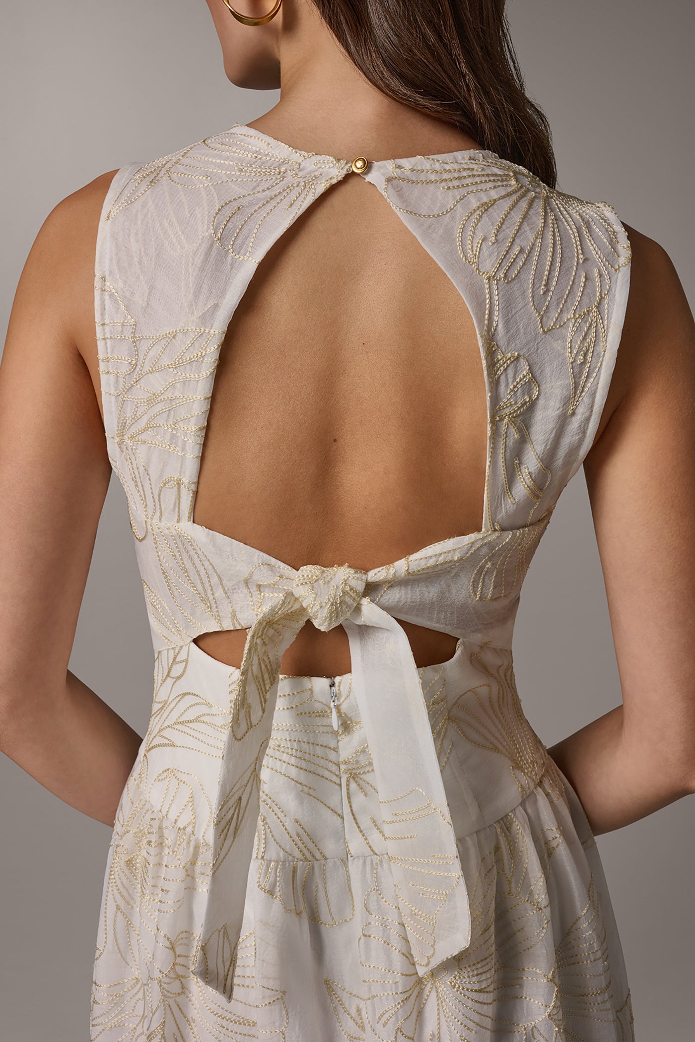 Embroidered Tie-Back A-Line Midi Dress VIEW 8 | Essential Dresses