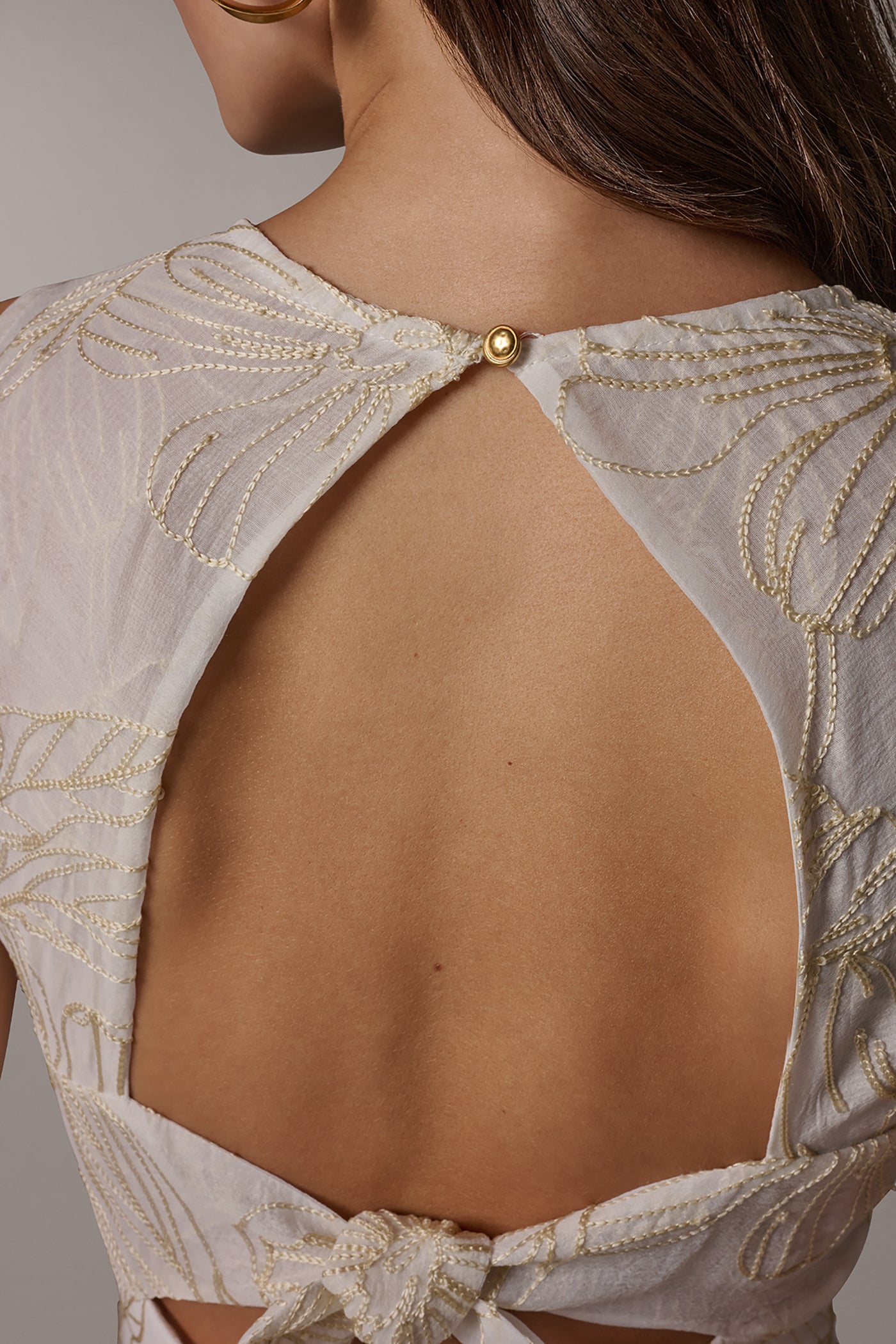 Embroidered Tie-Back A-Line Midi Dress VIEW 10 | Essential Dresses