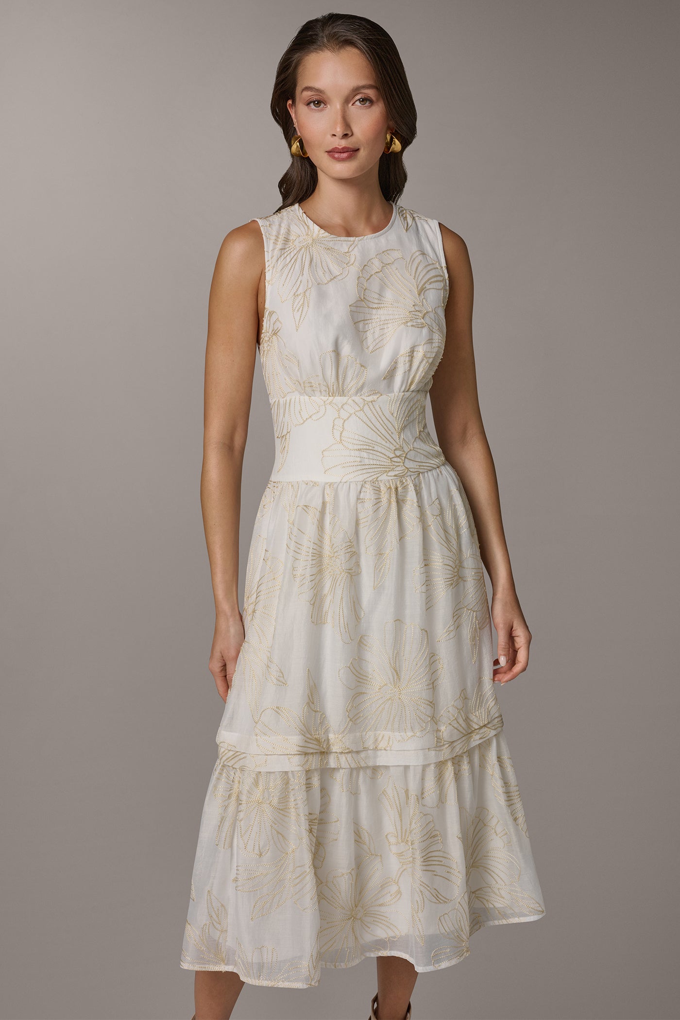 Embroidered Tie-Back A-Line Midi Dress VIEW 4 | Essential Dresses