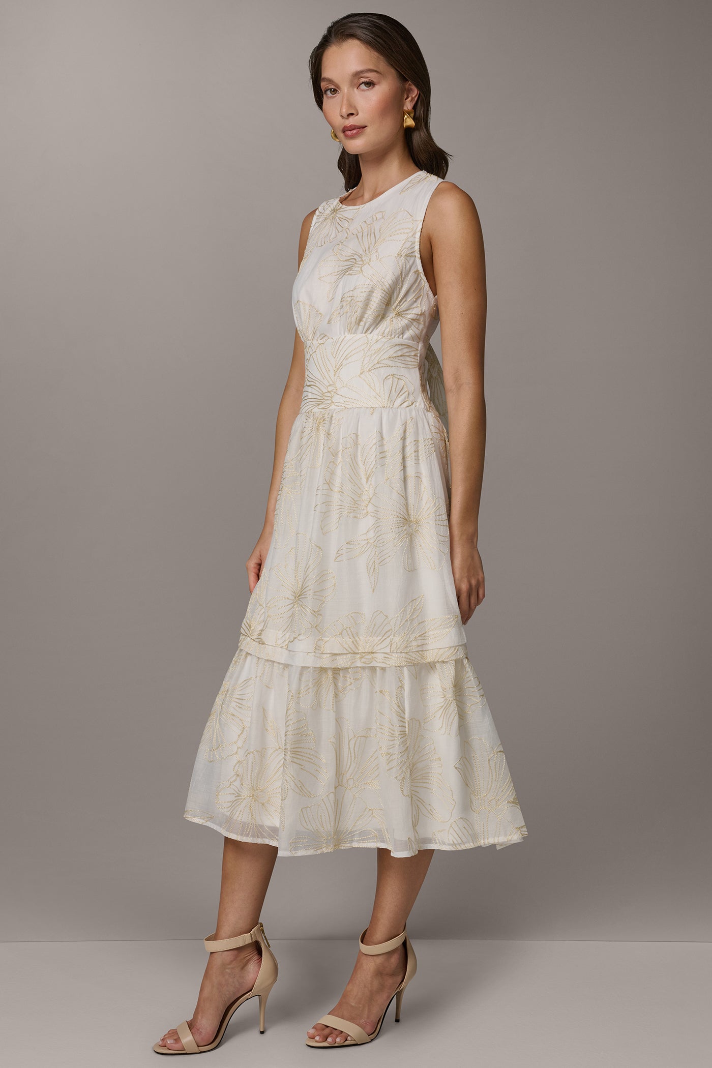 Donna Karan Women's Sleeveless Cutout Midi A-Line Dress in Cream/Sisal Donna Karan Women's Sleeveless Cutout Midi A-Line Dress in Cream/Sisal