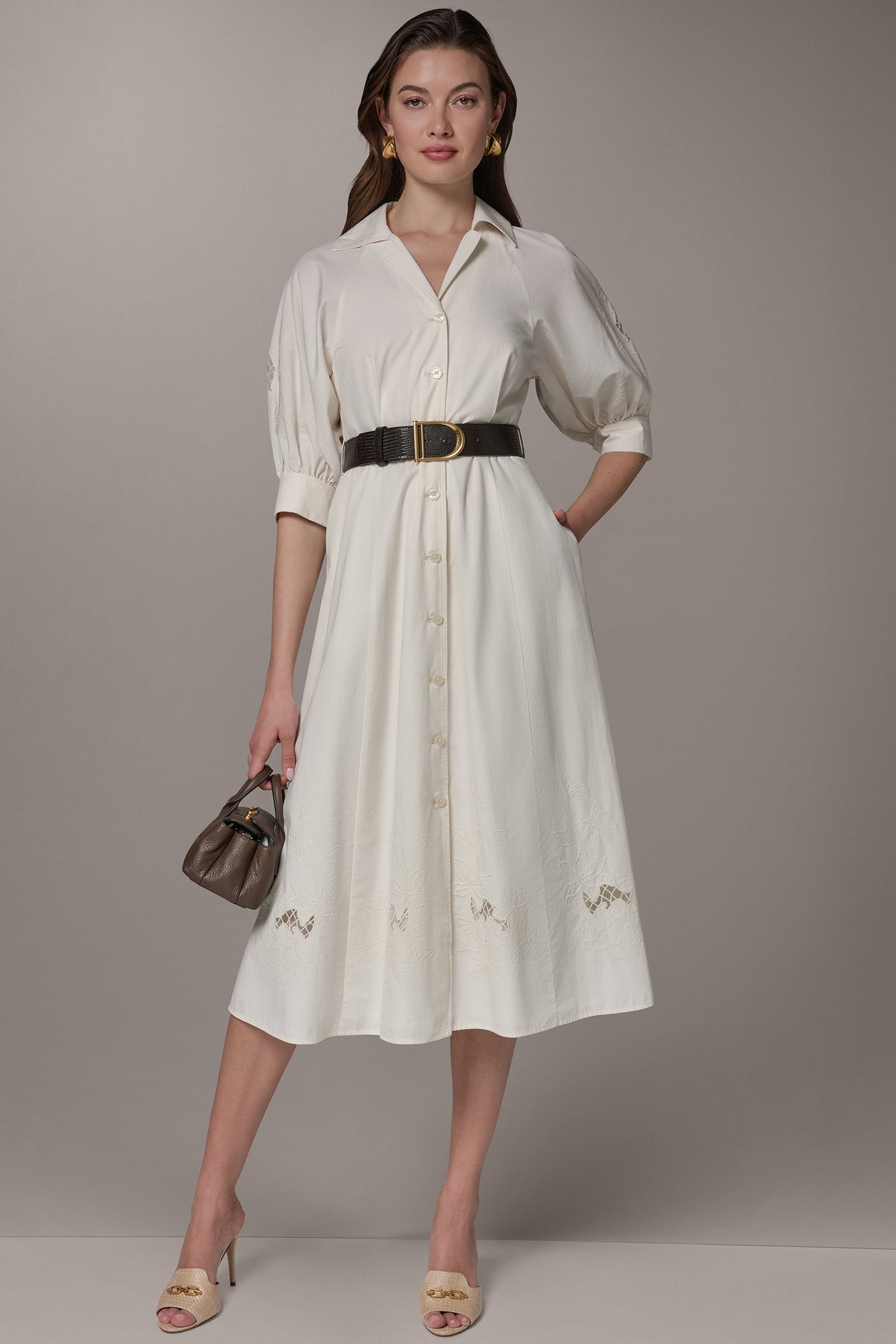 PUFF SLEEVE MIDI SHIRT DRESS | View 1 | Essential Dresses