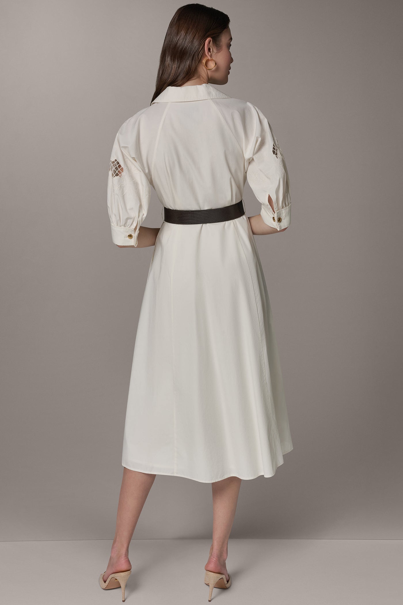 puff sleeve shirt dress Donna Karan Women's Puff Sleeve Midi Shirt Dress in Cream