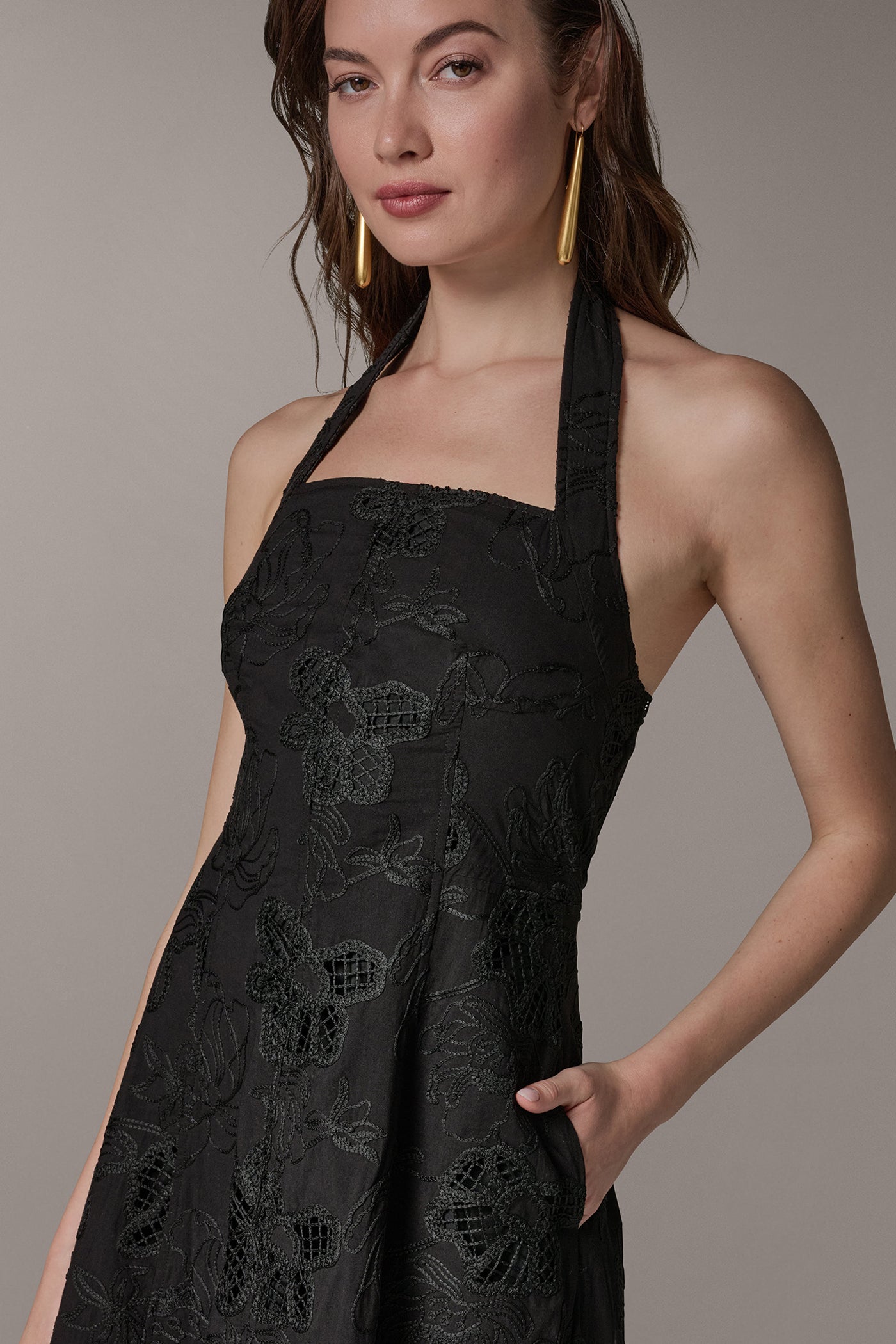 Donna Karan Women's Sleeveless Sweetheart Midi Halter Dress in Black Donna Karan Women's Sleeveless Sweetheart Midi Halter Dress in Black