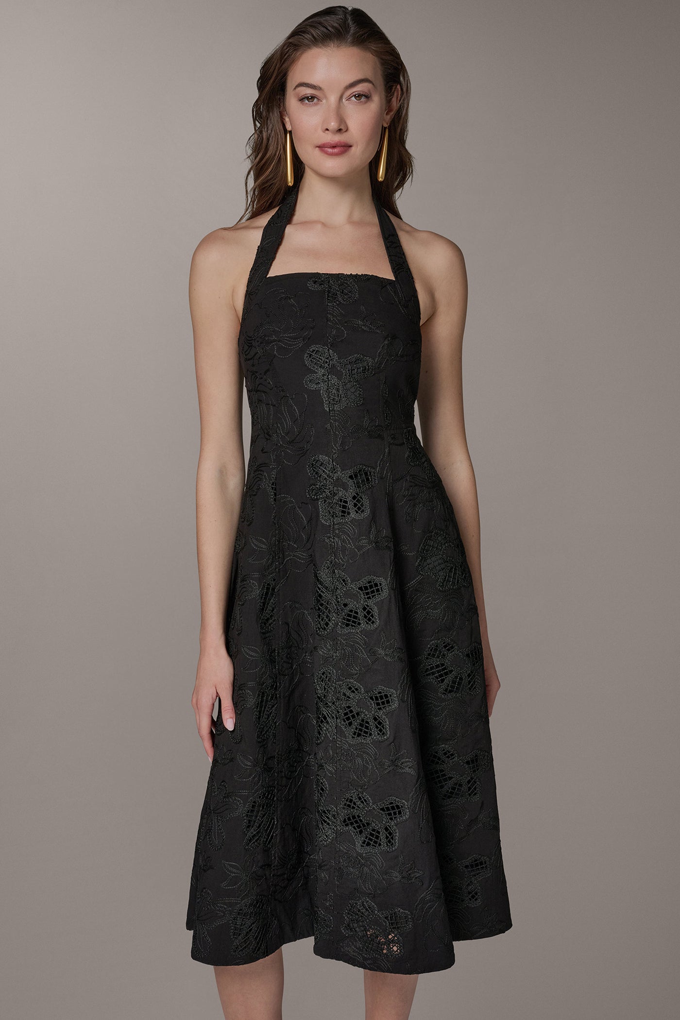 Donna Karan Women's Sleeveless Sweetheart Midi Halter Dress in Black Donna Karan Women's Sleeveless Sweetheart Midi Halter Dress in Black