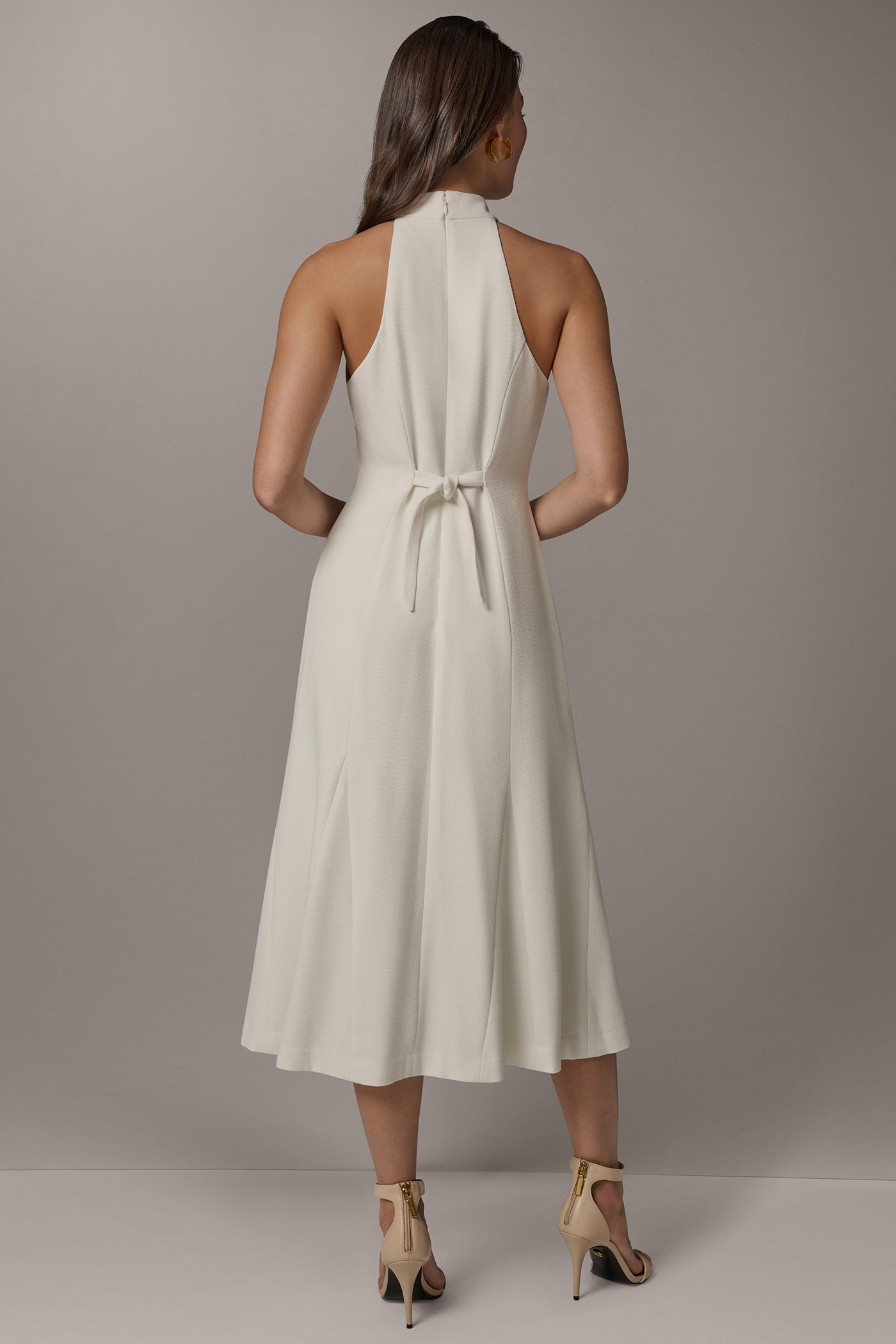 Donna Karan Women's Sleeveless Cross-Front Midi Halter Dress in Cream Donna Karan Women's Sleeveless Cross-Front Midi Halter Dress in Cream