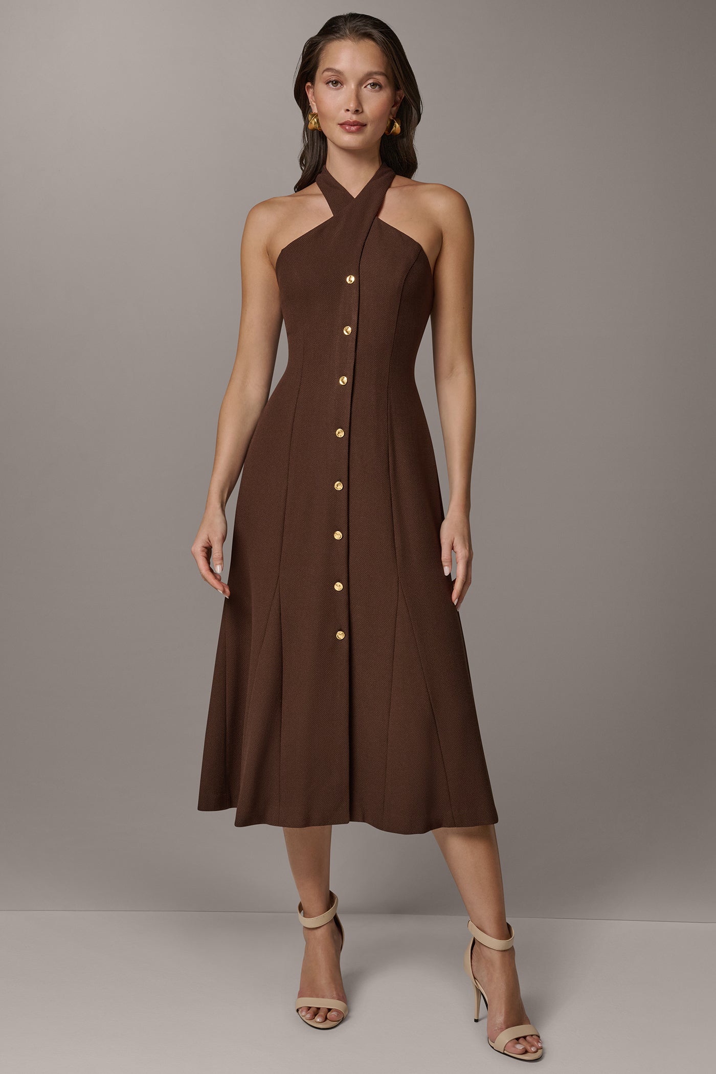 CRISS CROSS HALTER A LINE MIDI | View 1 | Cocktail & Party