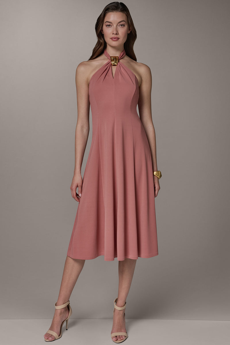 Sleeveless Midi A Line Halter Dress