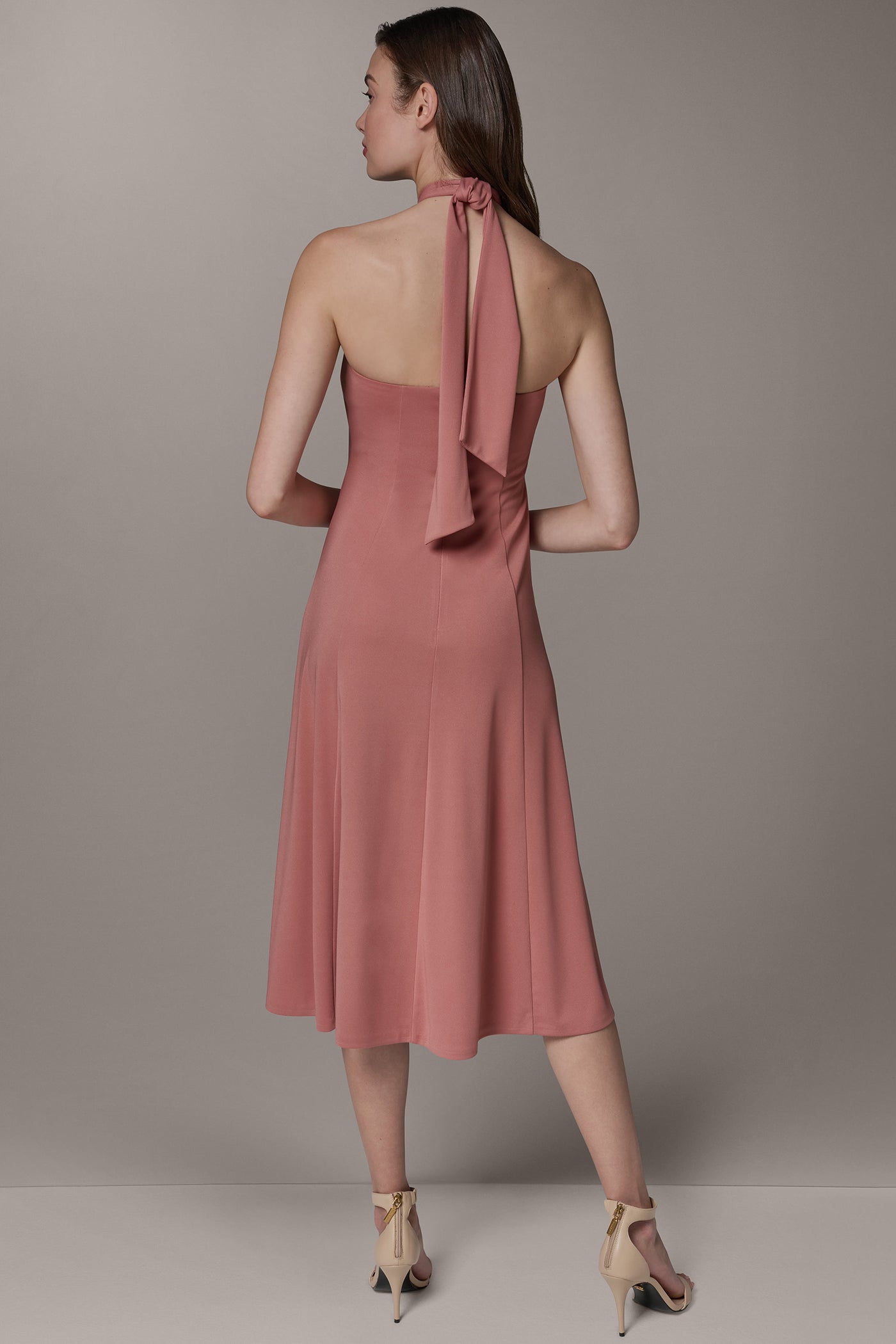 SLEEVELESS MIDI A-LINE HALTER DRESS (alternate view)
