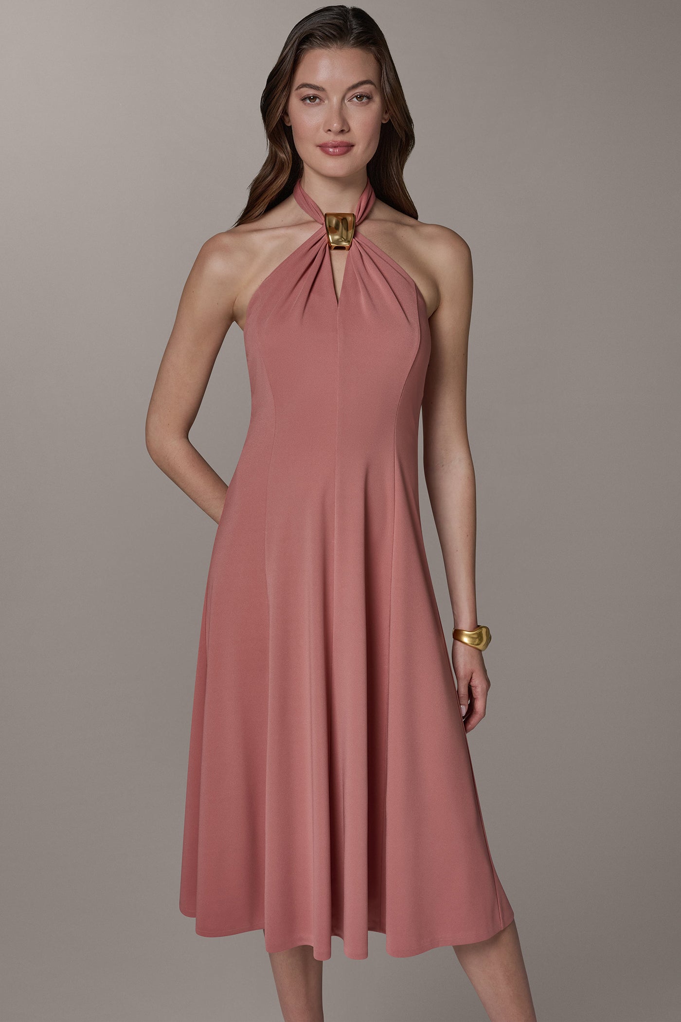 Sleeveless Midi A Line Halter Dress | A-Line Dress | Donna Karan Sleeveless Midi A Line Halter Dress | A-Line Dress | Donna Karan