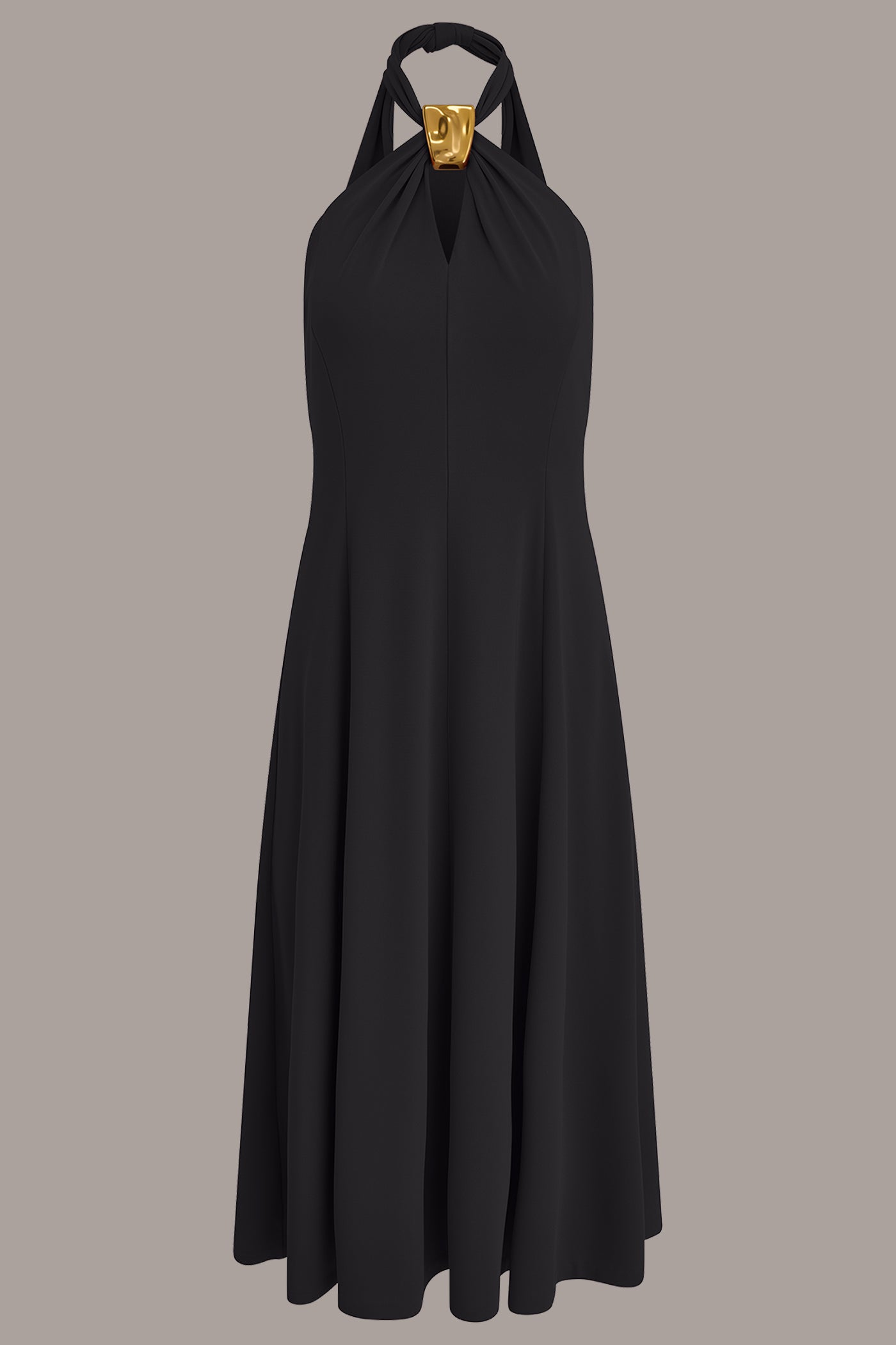 SLEEVELESS MIDI A-LINE HALTER DRESS VIEW 10 | Black Dresses